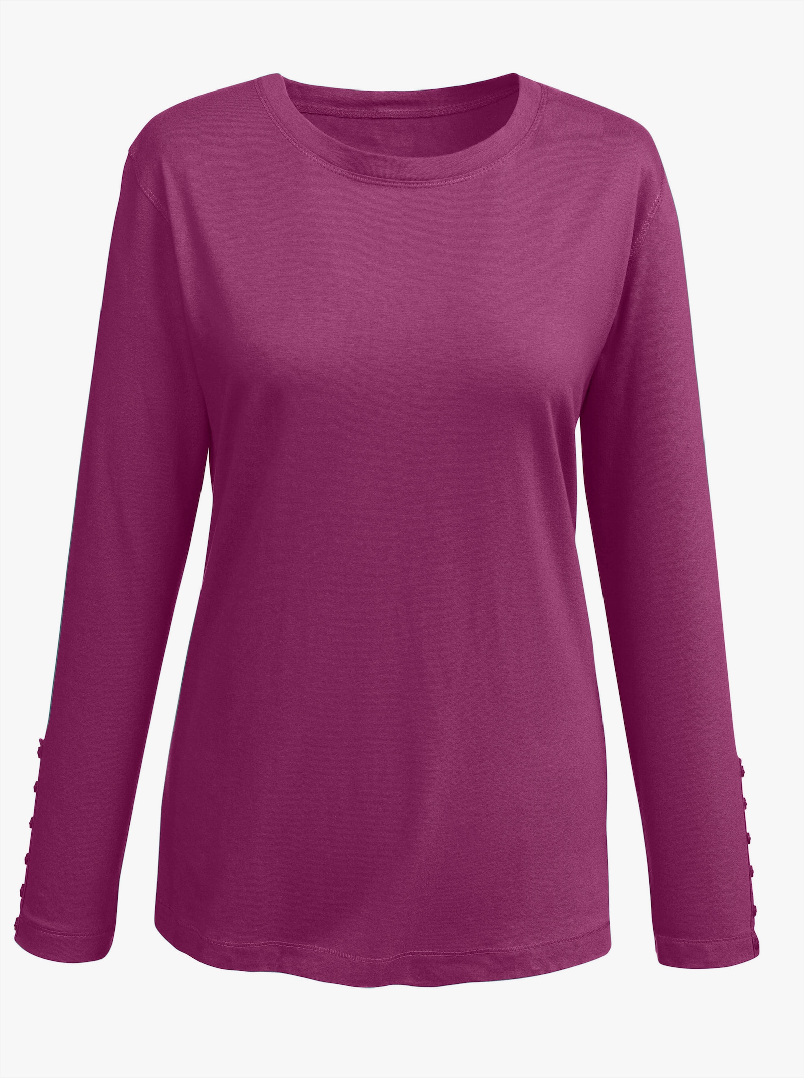 Langarmshirt mit Zierknopfleiste - fuchsia