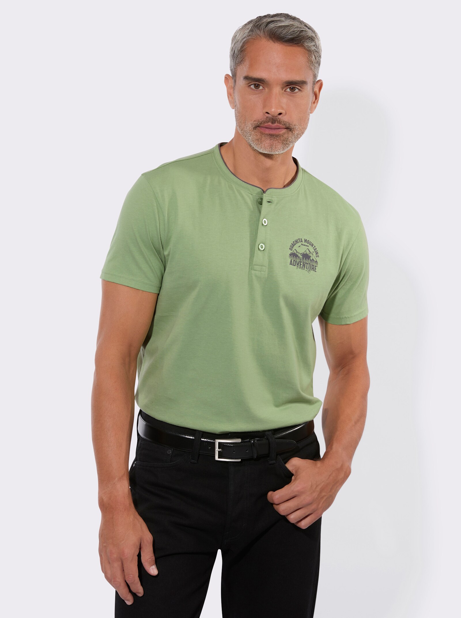 Henleyshirt mit kleinem Druck-Motiv - eucalyptus