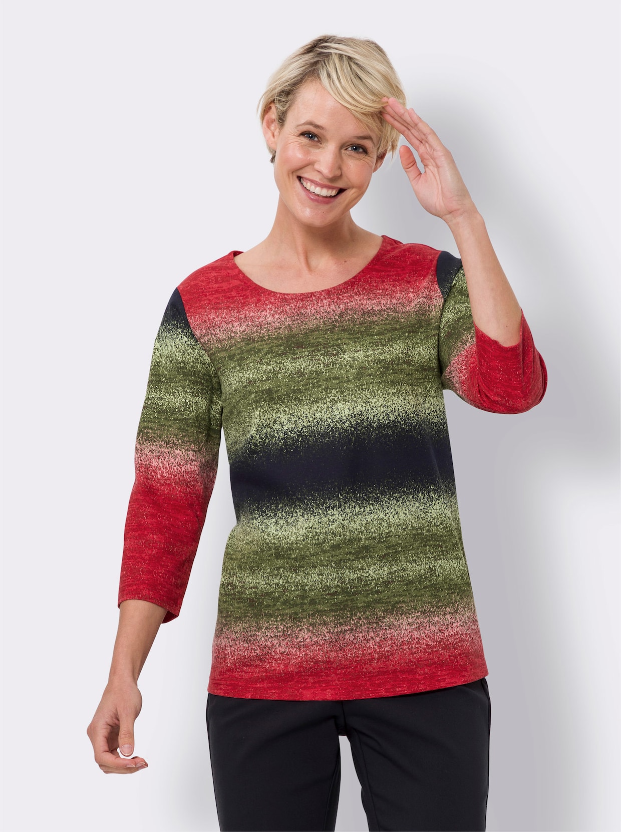Shirt met 3/4-mouw - aardbei/olijf bedrukt