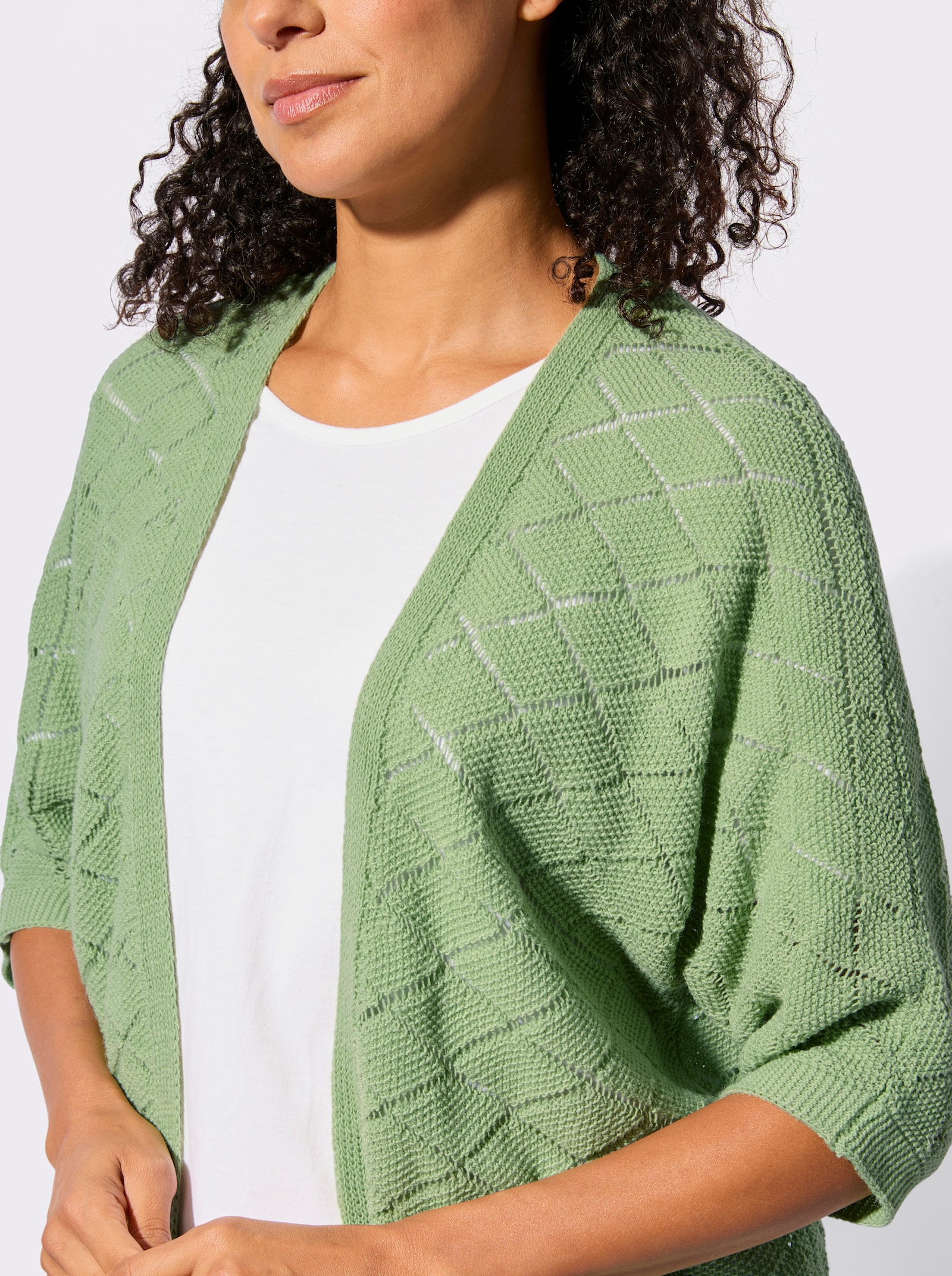 Ajourstrickjacke mit Fledermausärmeln - eucalyptus
