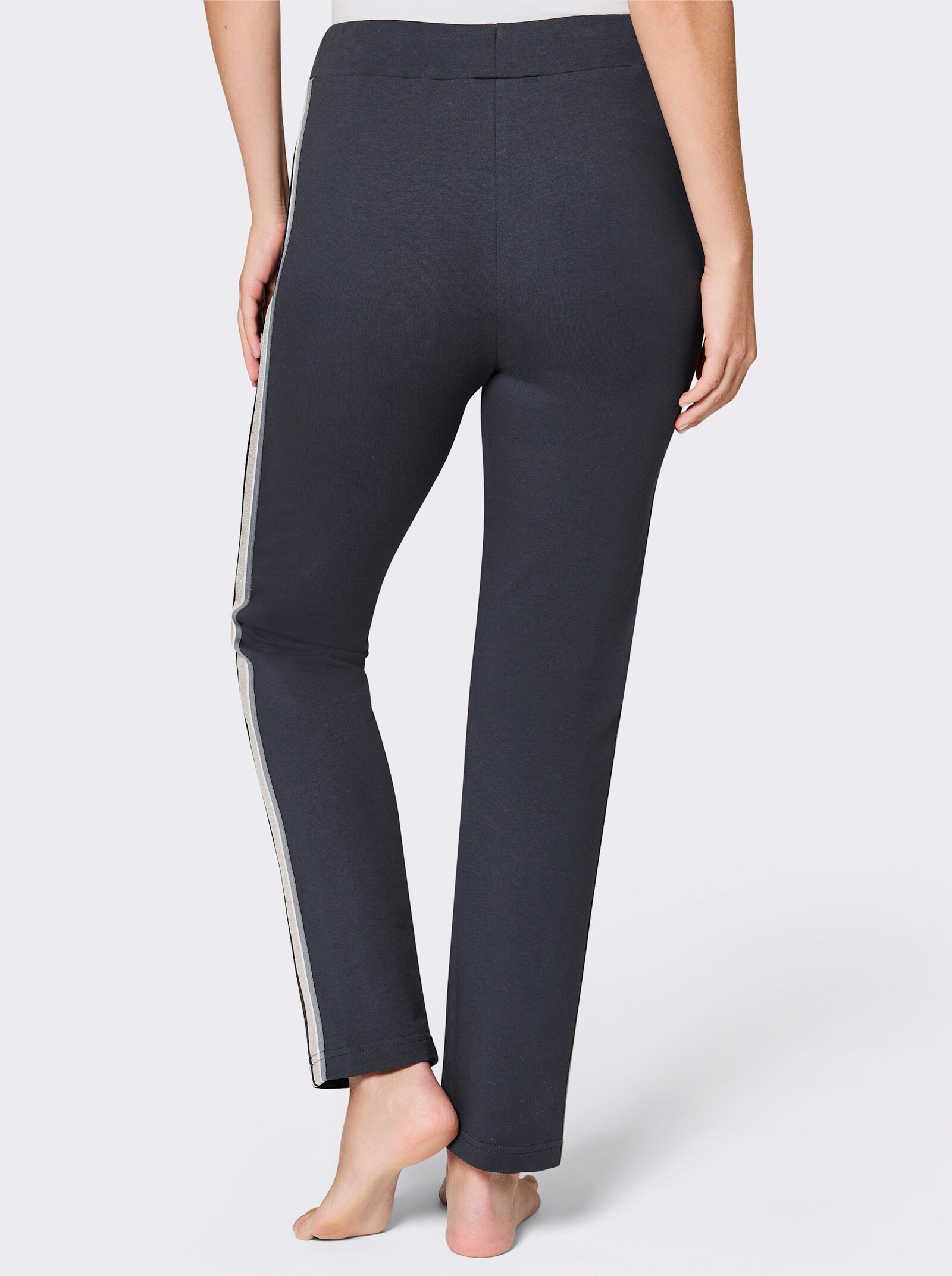 Plantier Dehnbund-Hose mit glitzerndem Galonstreifen - anthrazit-goldfarben