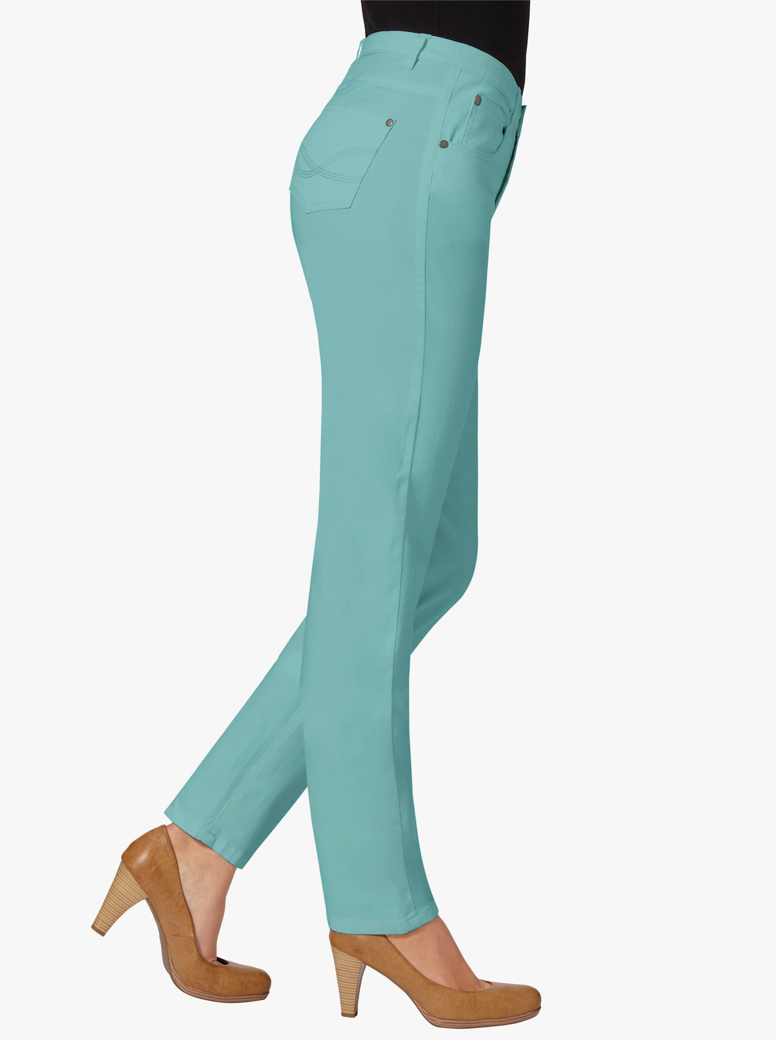 5-pocketjeans met geborduurde achterzakken - aqua