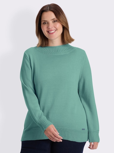 Stehkragenpullover mit Ripp-Abschlüssen - salbei