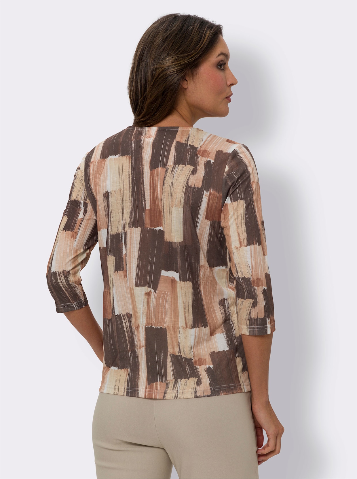 Shirt met lange mouwen - choco/camel bedrukt