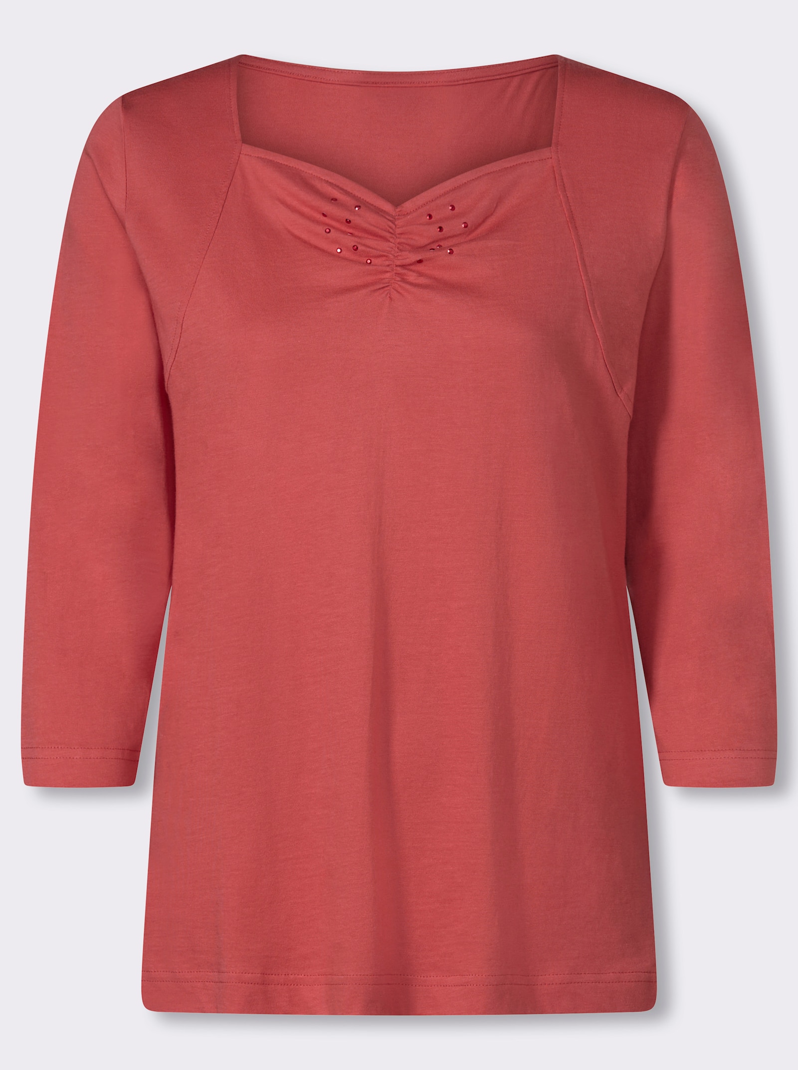 3/4-Arm-Shirt mit Herz-Ausschnitt, Baumwolle - grapefruit