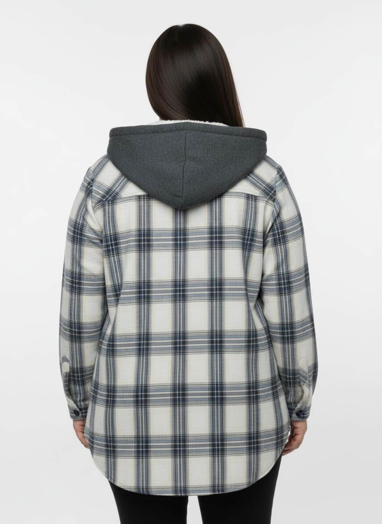 Flanellbluse - weiß-dunkelblau-kariert