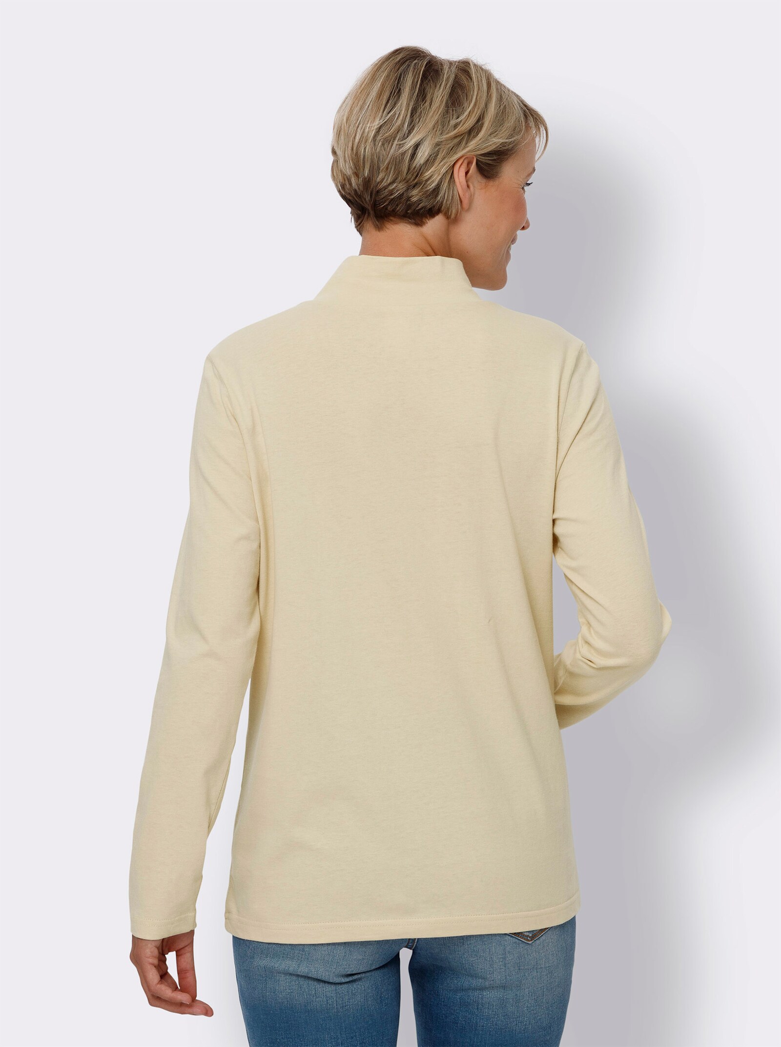 Tričko se stojáčkem a ozdobnými knoflíky na ramenou - písková