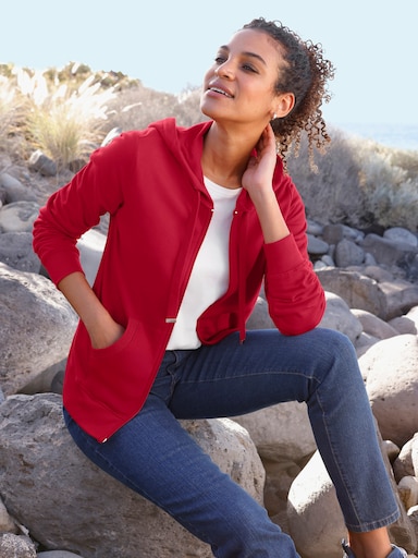 Sweatjacke mit Känguru-Taschen - rot