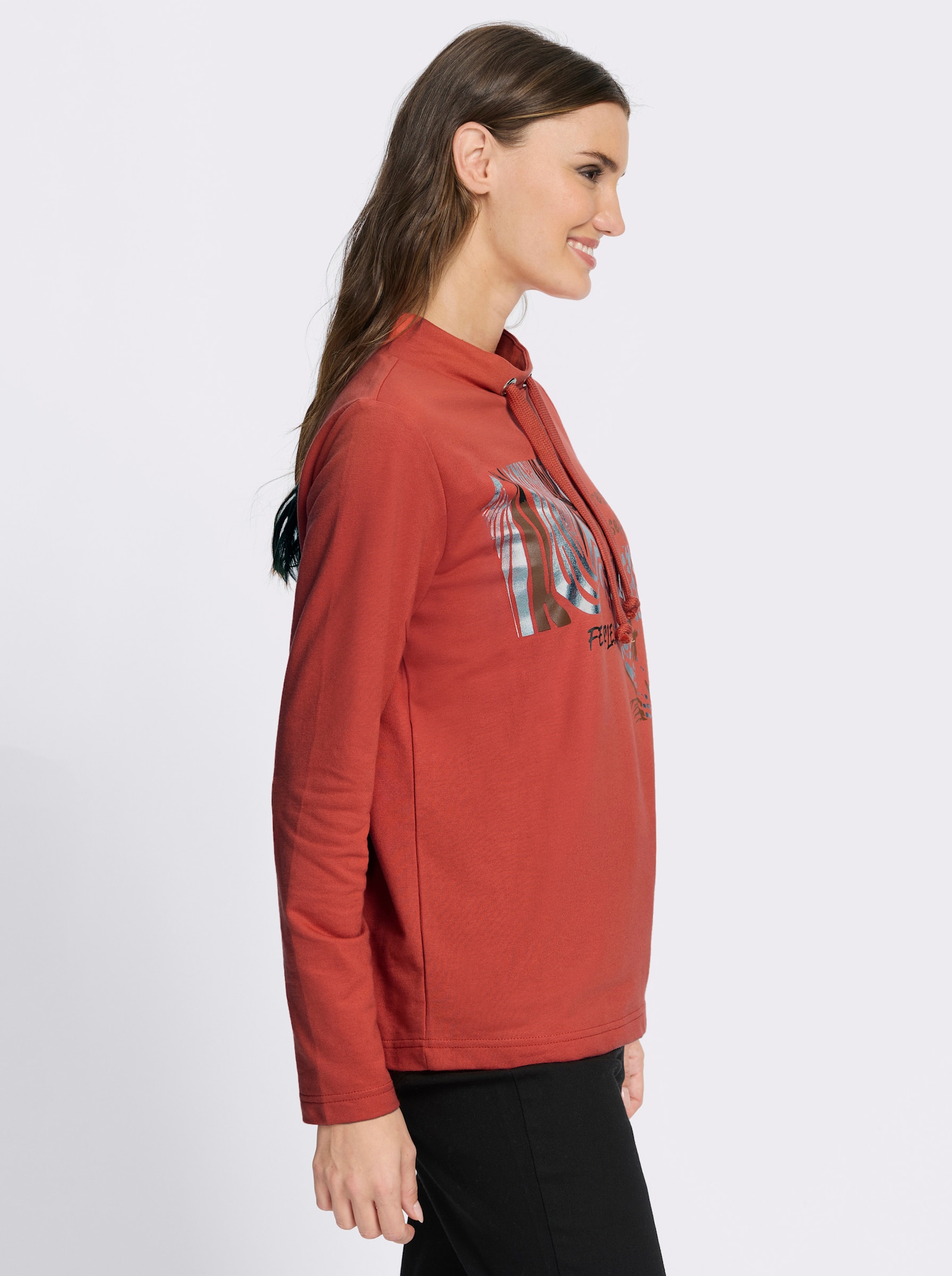 Sweatshirt mit Leo- und Folien-Print - terra-schoko