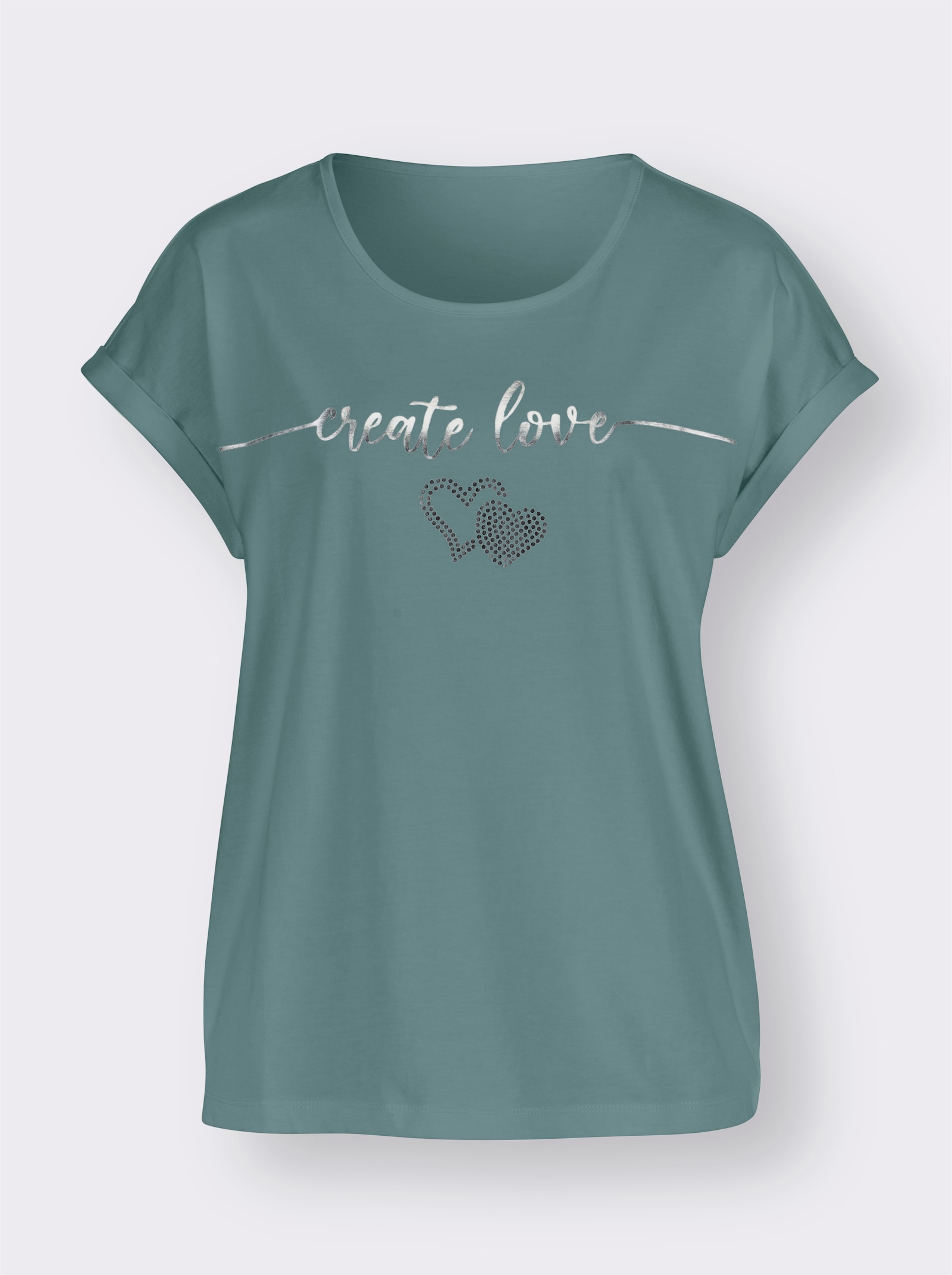 Rundhalsshirt mit Ärmel-Aufschlag - jade