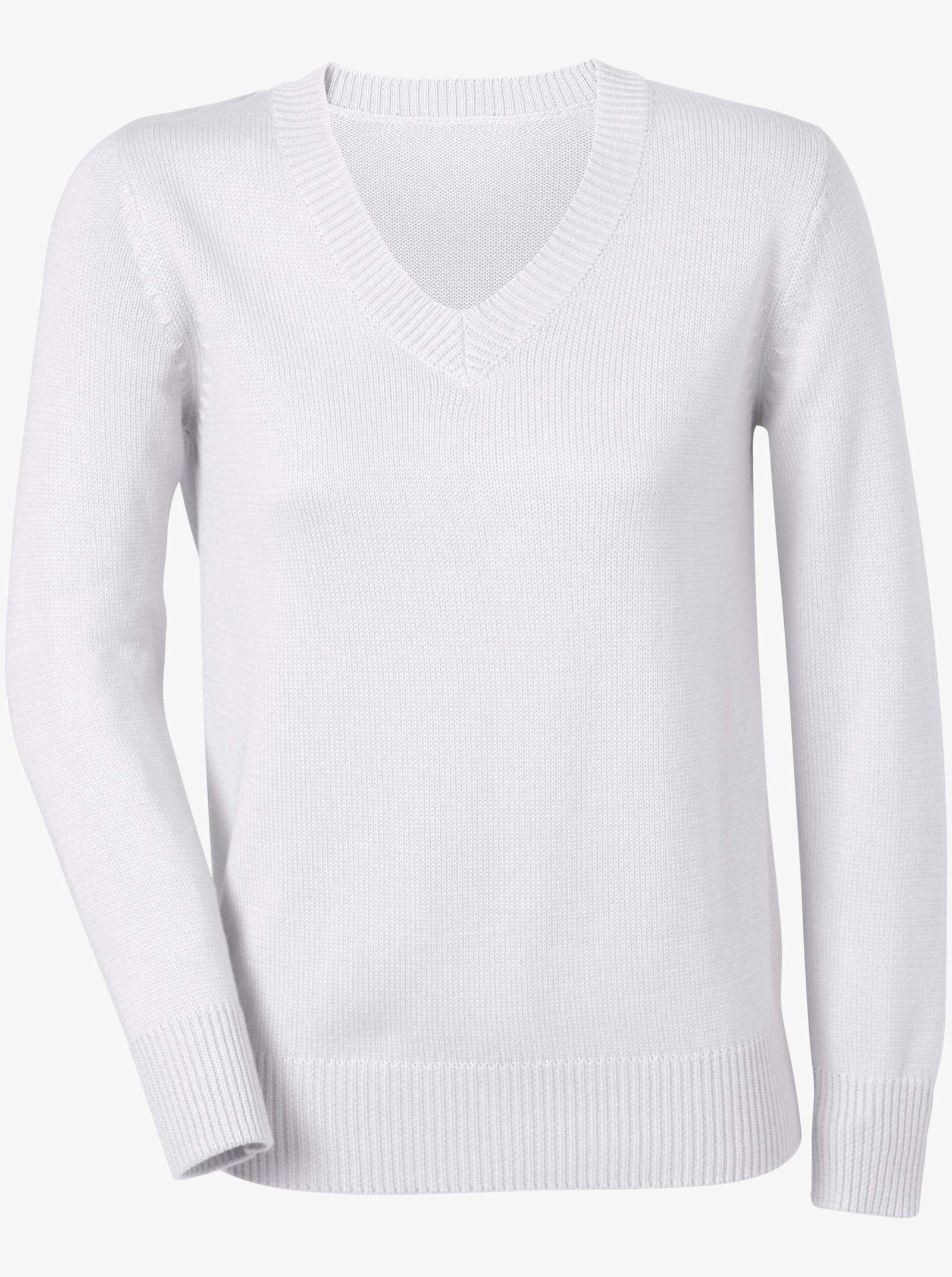 V-Ausschnitt-Pullover mit Baumwolle - wollweiß
