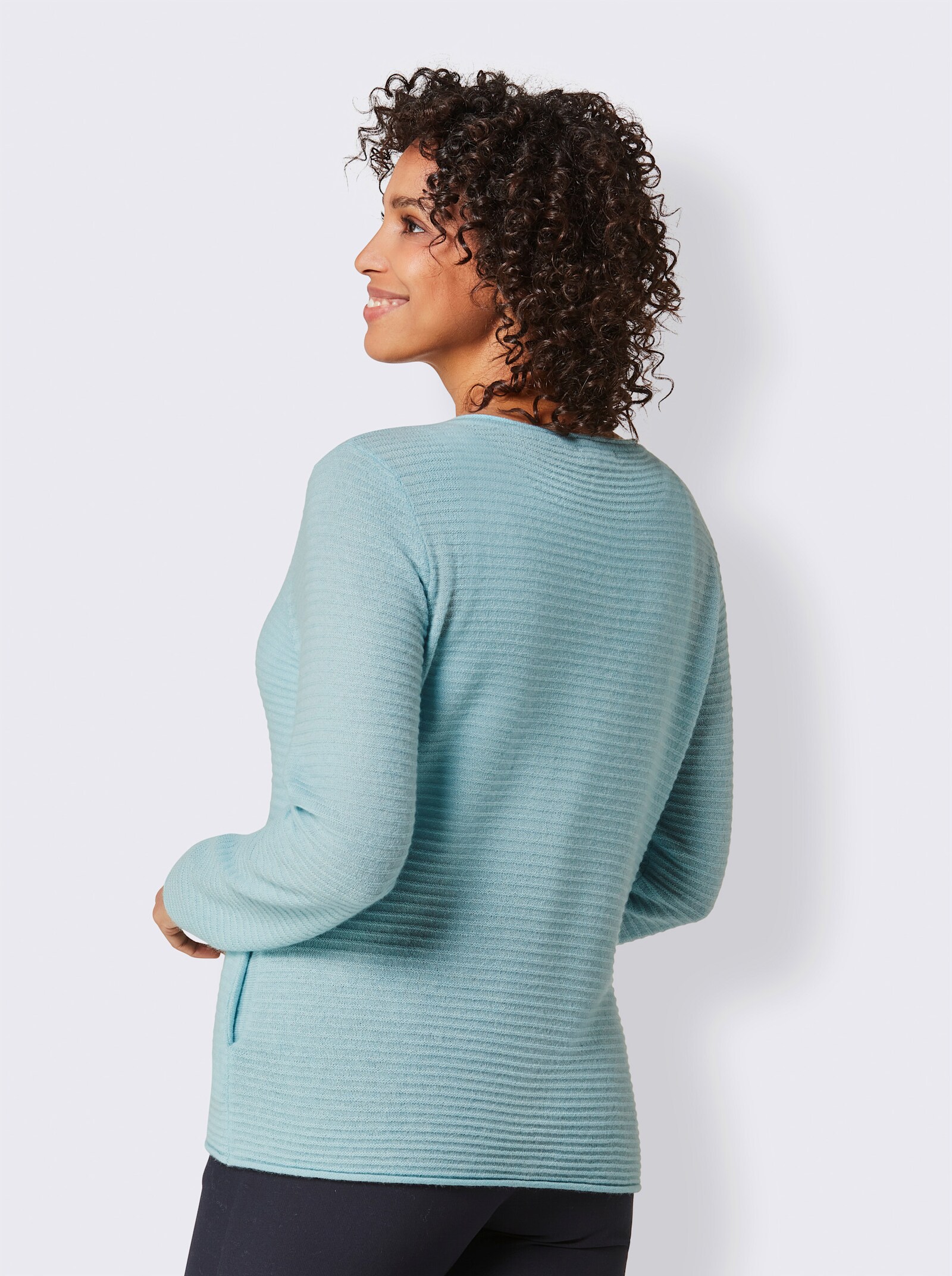 CREATION L PREMIUM Kaschmir-Strickjacke mit feinen Rollkanten - kalkmint