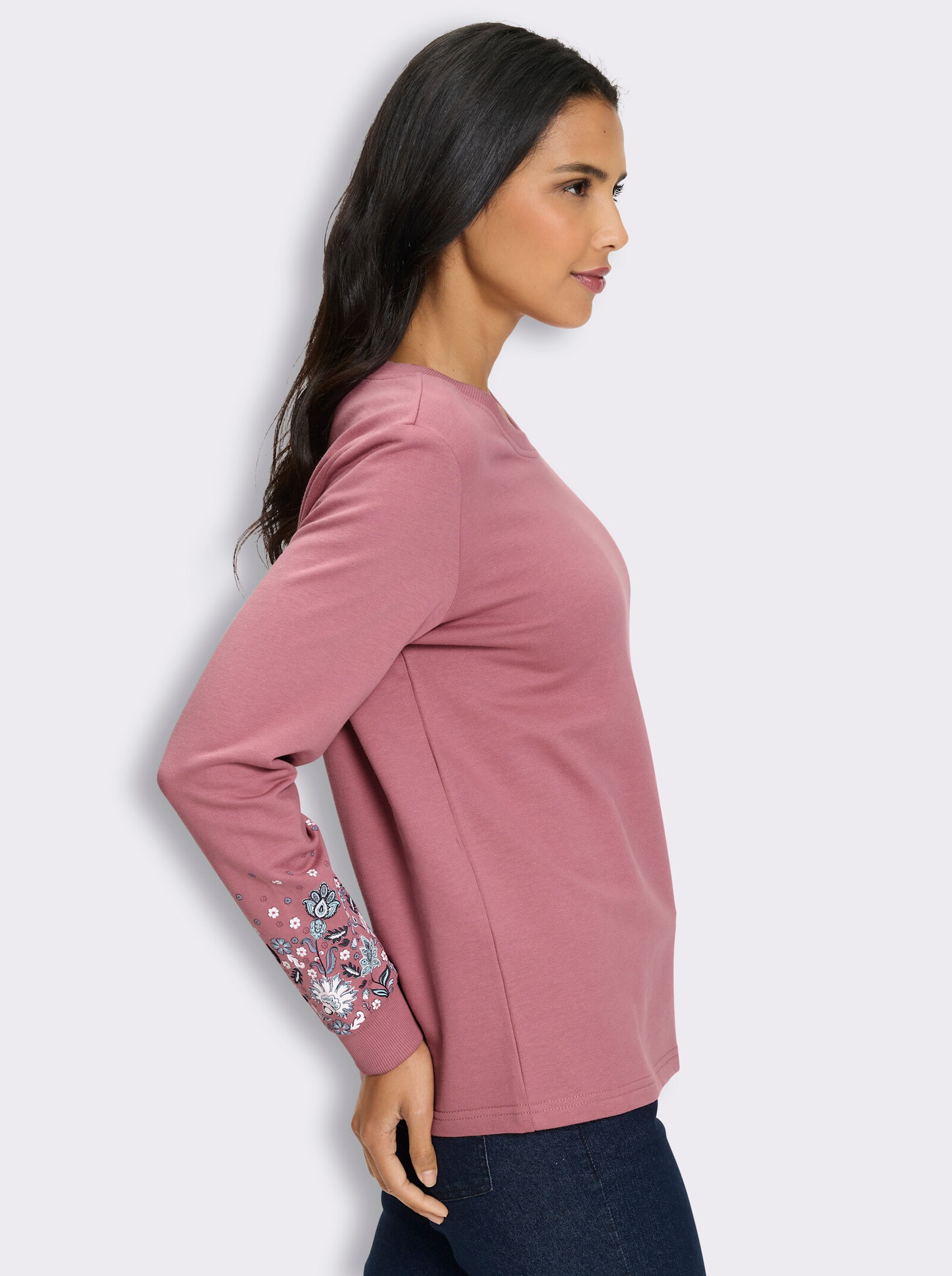 Sweatshirt mit Blütenprint an den Ärmeln - altrosa-bedruckt