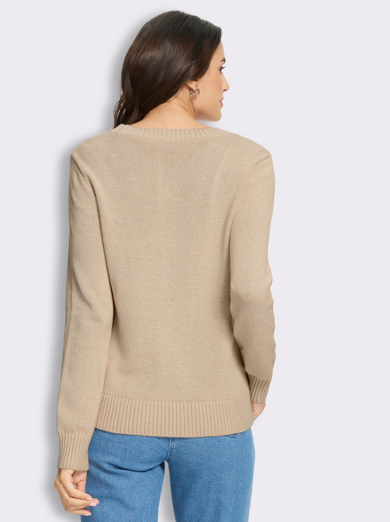 Baumwollpullover mit floraler Kordelstickerei - sand-meliert