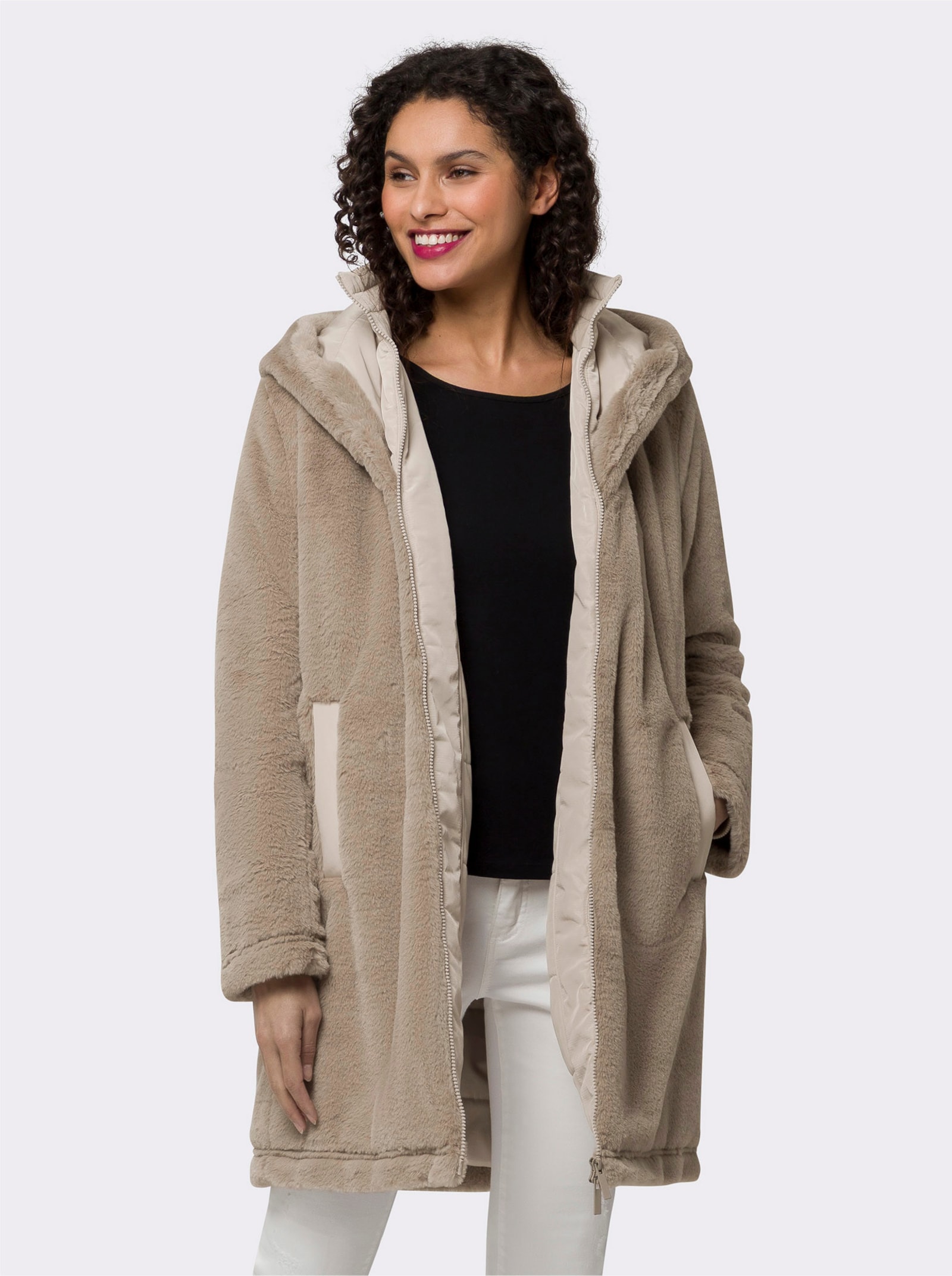 heine Manteau imitation fourrure à capuche - beige