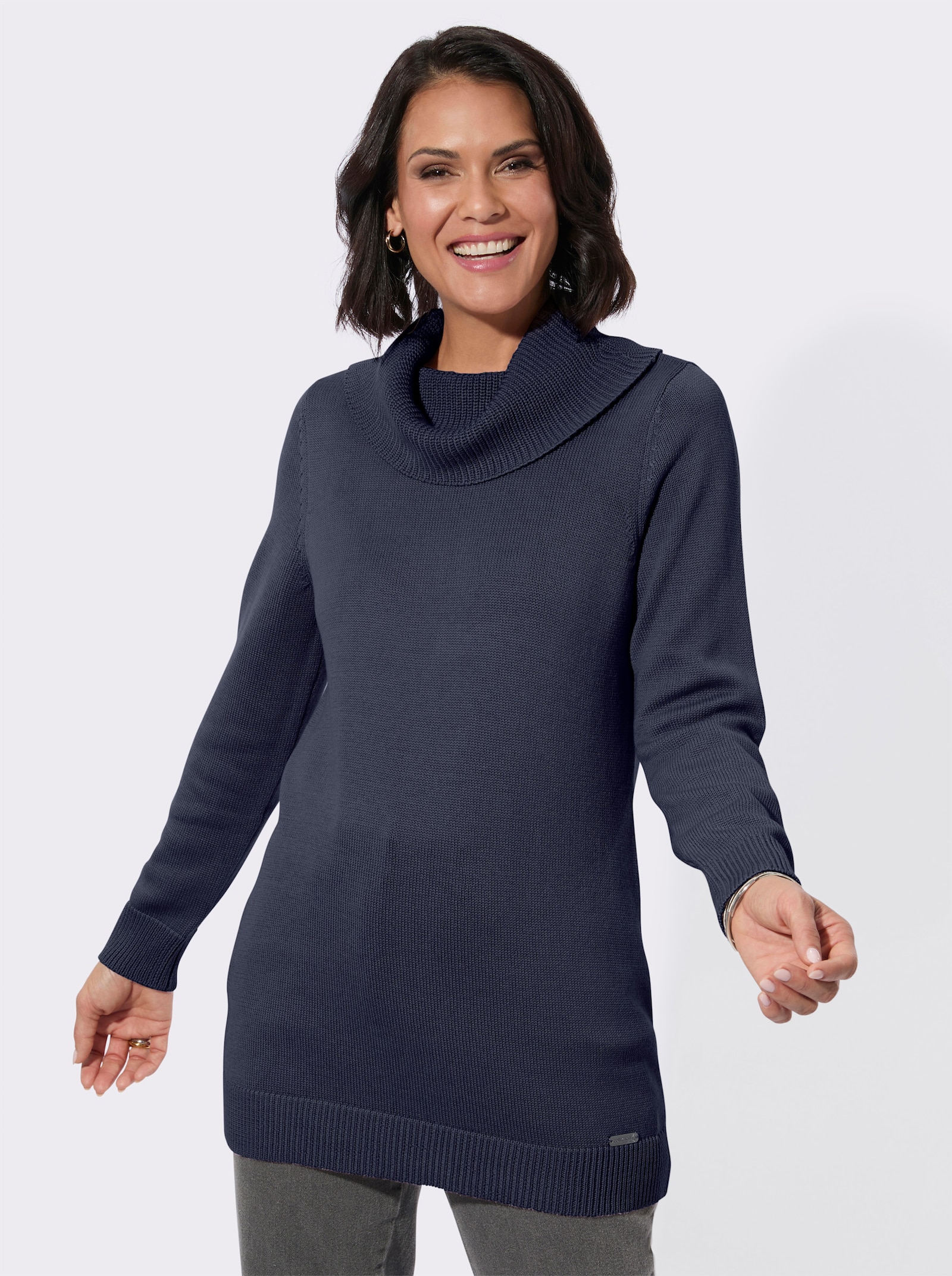 Longpullover mit halsfernem Rollkragen - marine