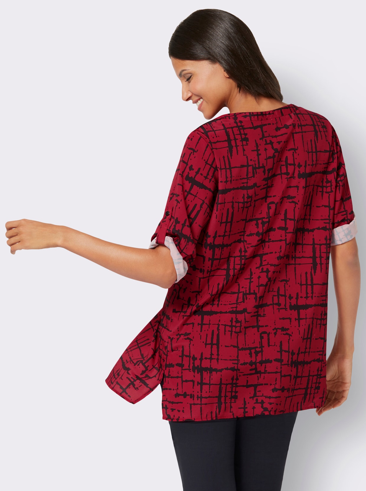 Longline blouse - rood/zwart geprint
