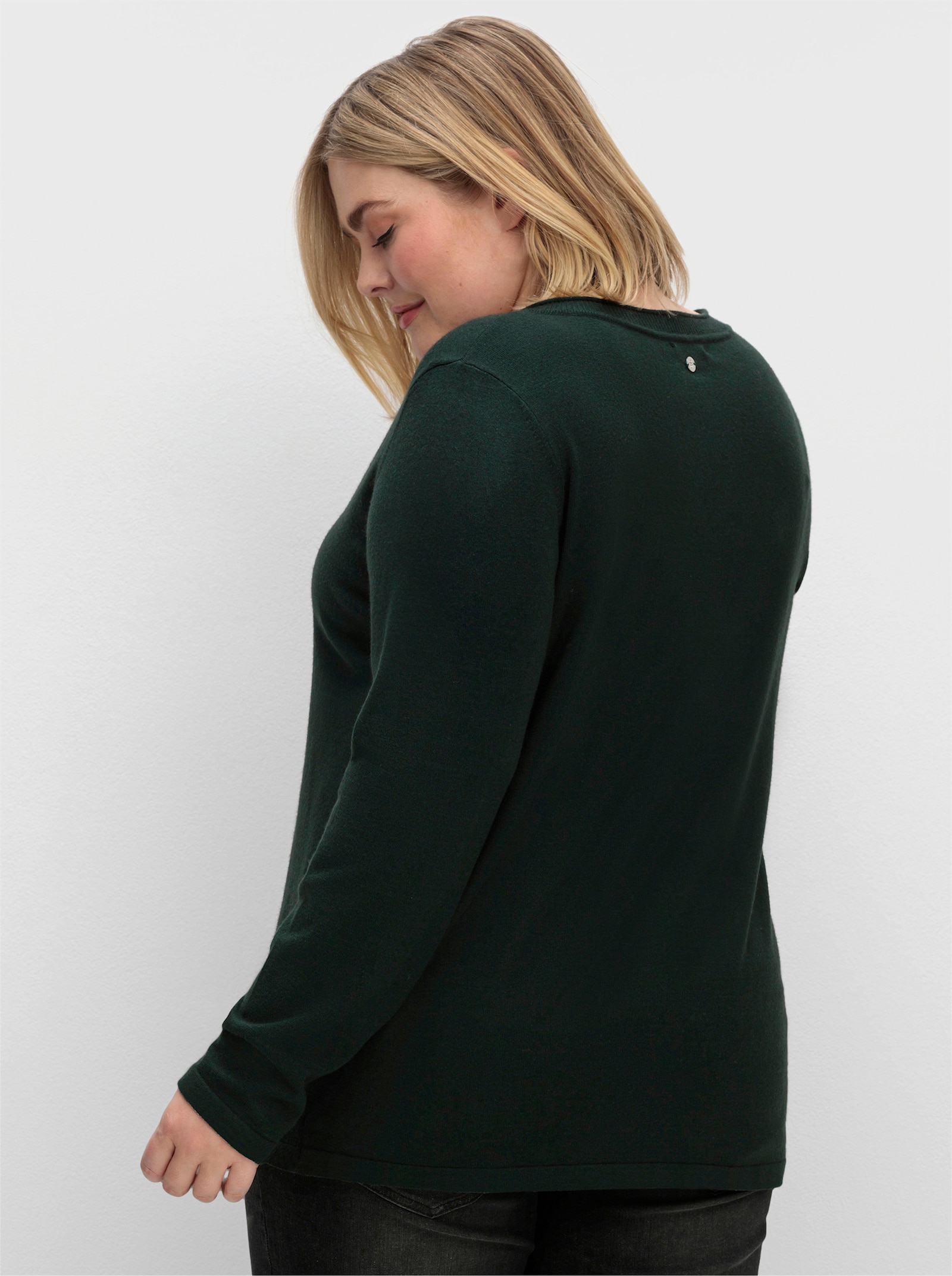 sheego Pullover met V-hals van fluweelzacht materiaal - diepgroen