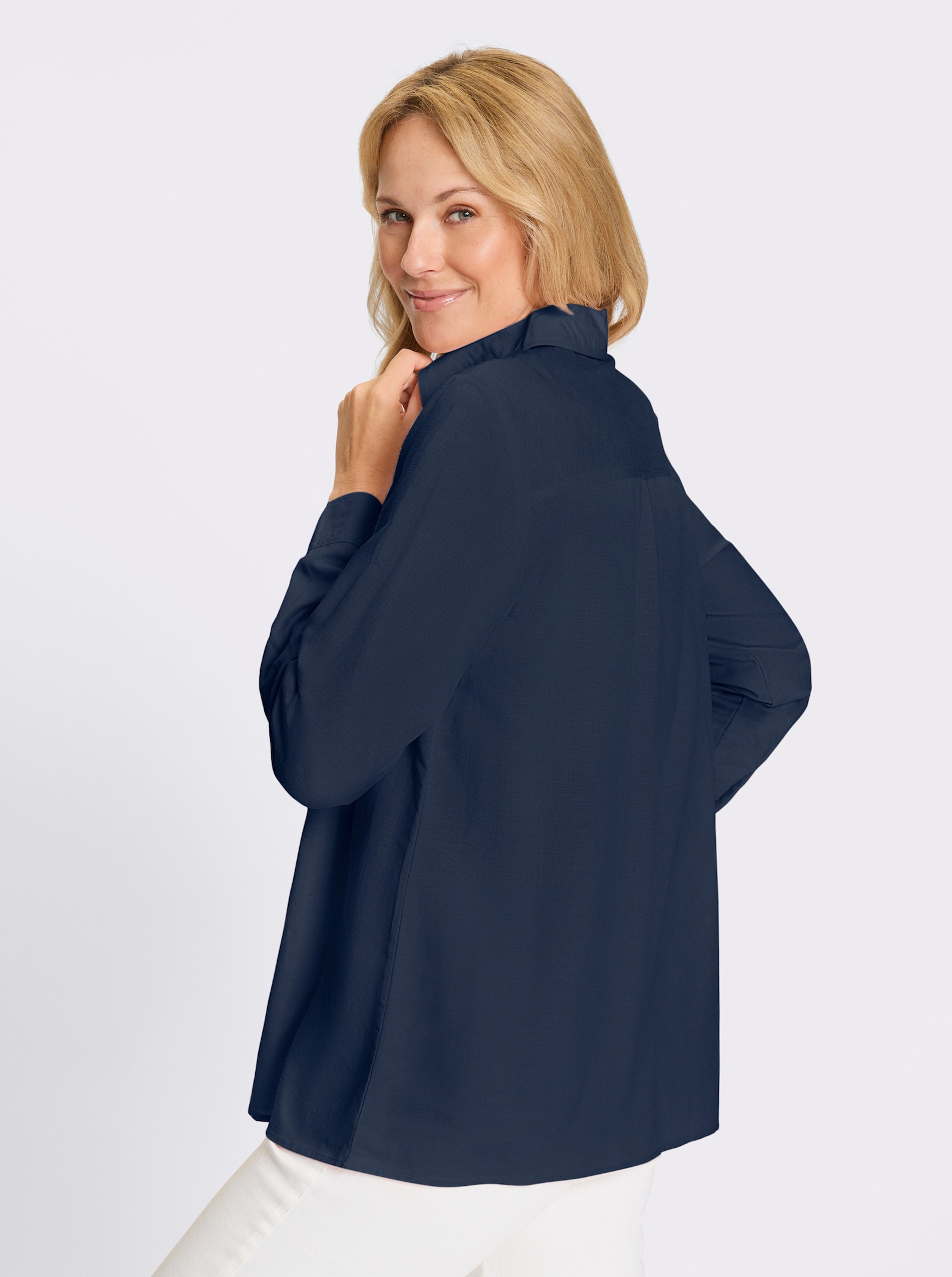 Longbluse mit Brusttaschen - dunkelblau