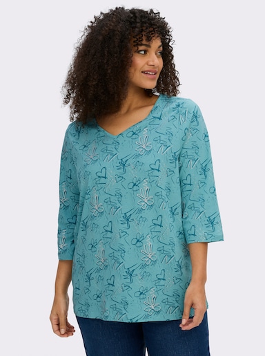 3/4-Arm-Shirt mit Herzen und Blüten verziert - ozean