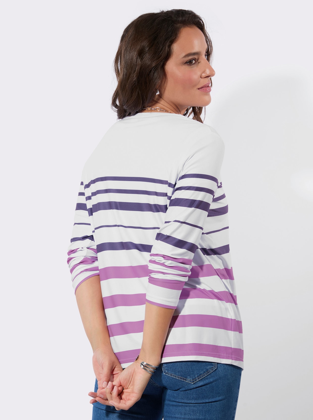 Shirtjacke - orchidee-weiß-geringelt