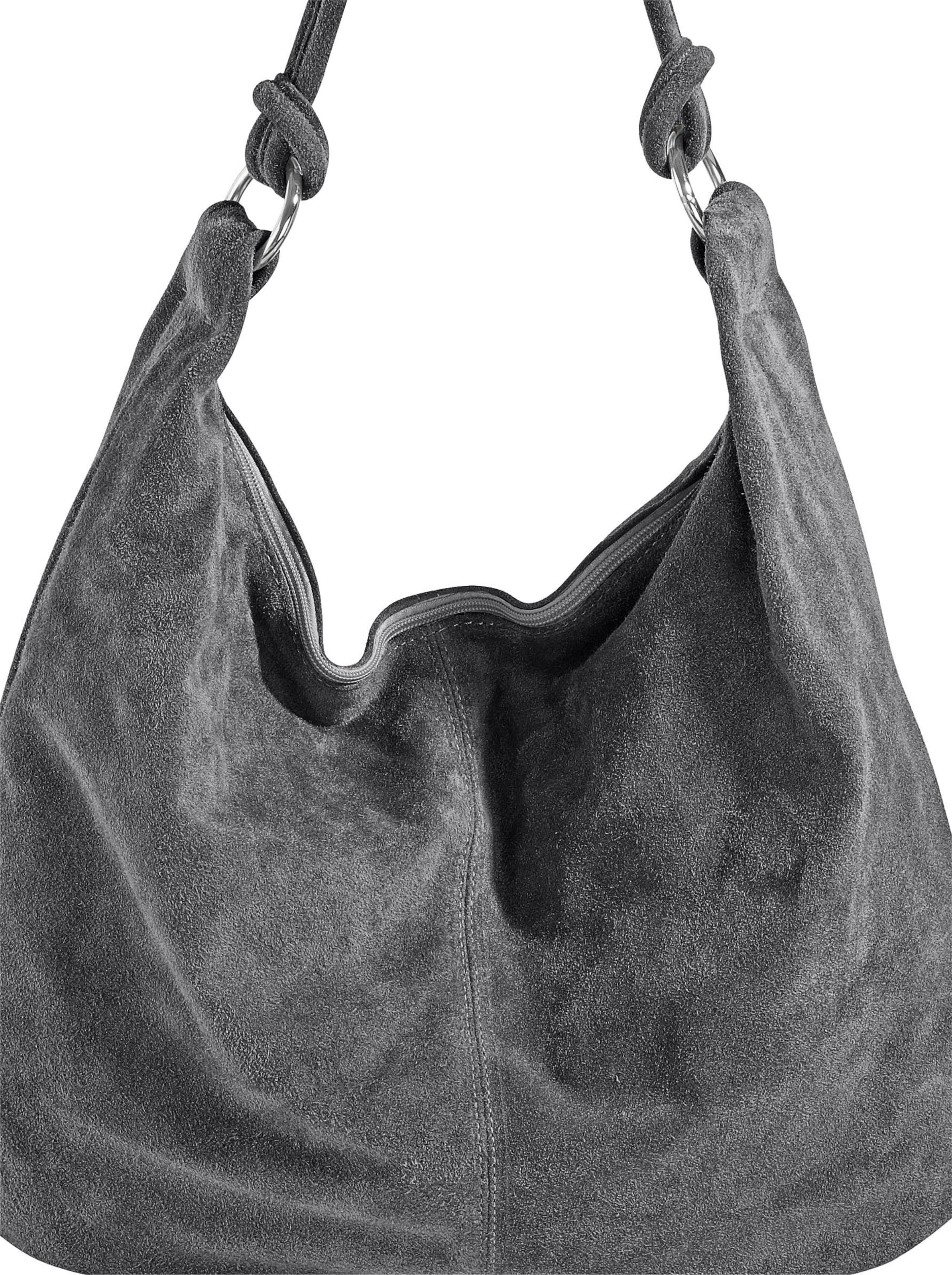 Tasche aus günstig Kaufen-Tasche in grau von heine. Tasche in grau von heine <![CDATA[Tasche Aus edlem Rind-Veloursleder, mit Henkeln in modischer Wickel-Optik. Ca. 49x39x2 cm.]]>. 
