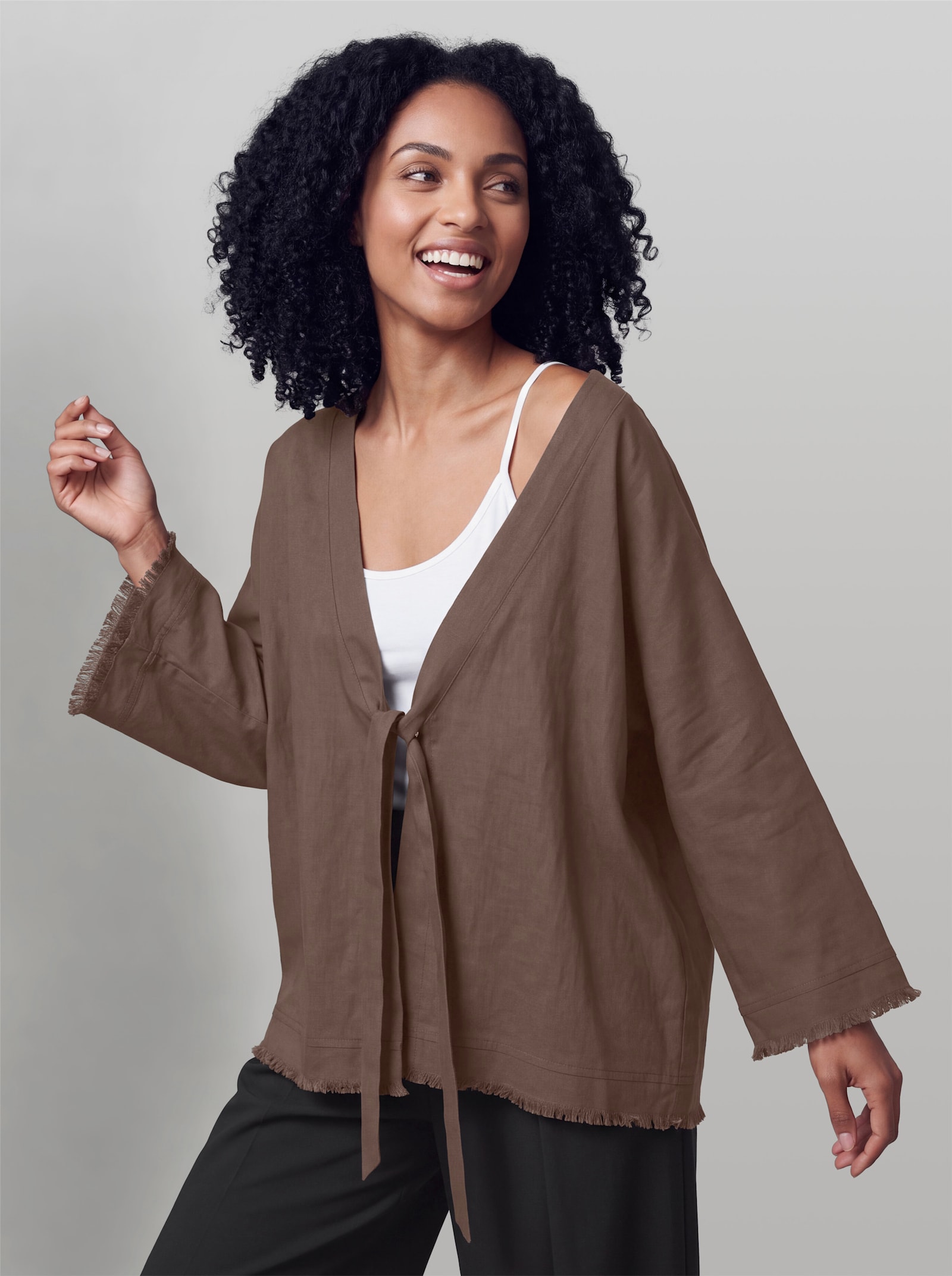 heine Blusenjacke mit Fransenborte - schoko