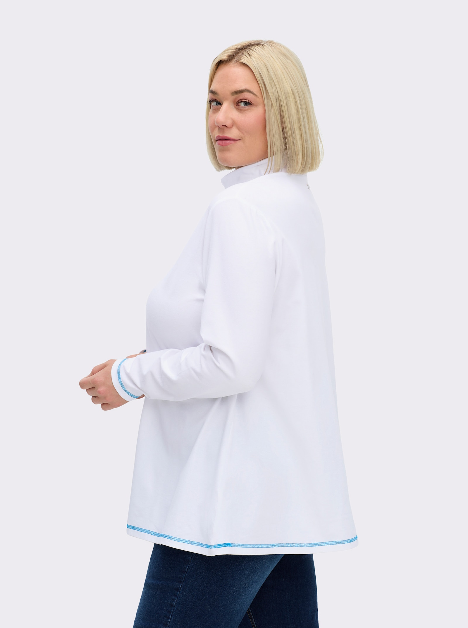 sheego Colshirt in A-lijn met flatlock-naden - ecru/topaas