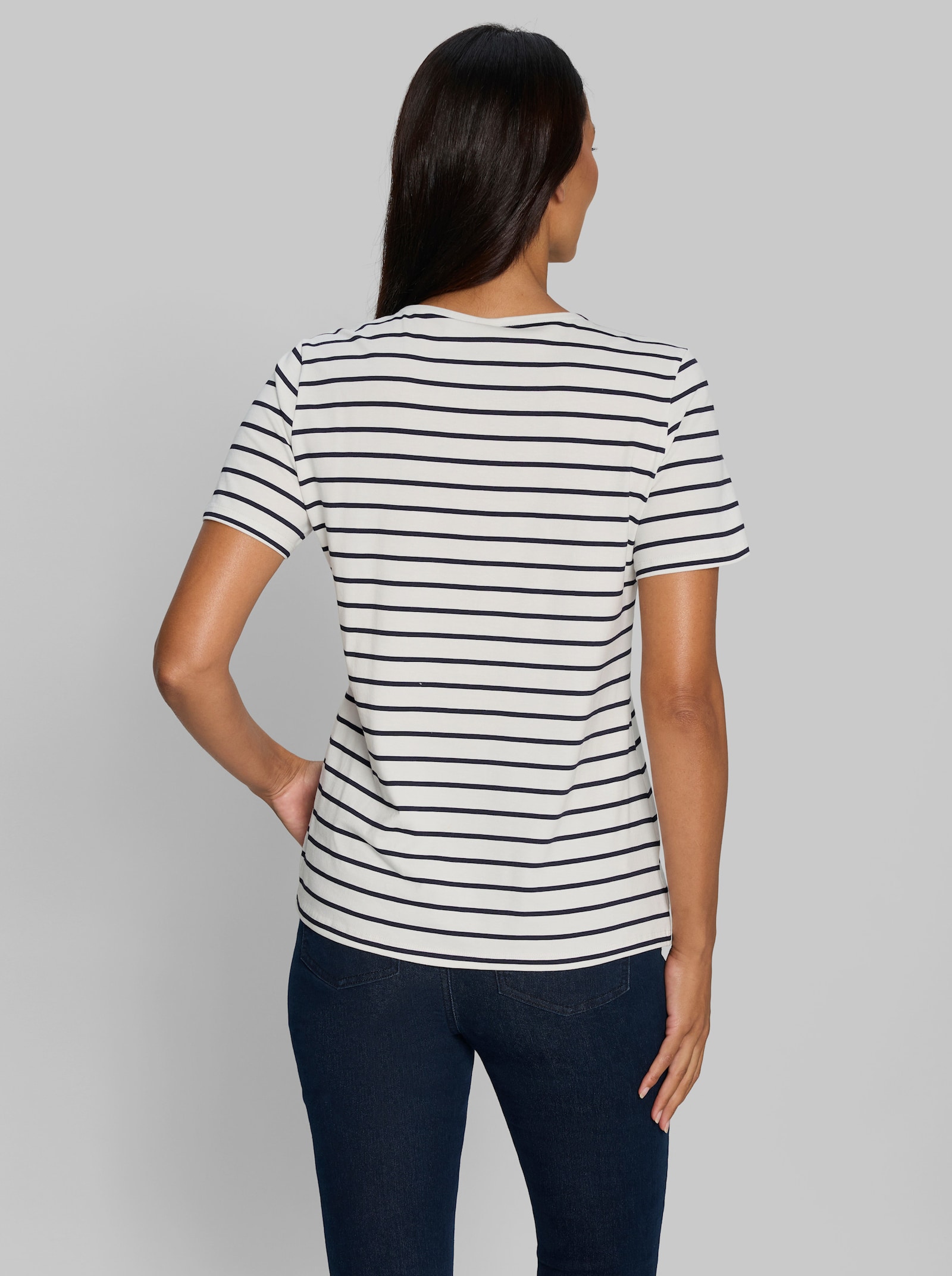 heine Kurzarmshirt im Ringel-Dessin - ecru-marine-geringelt
