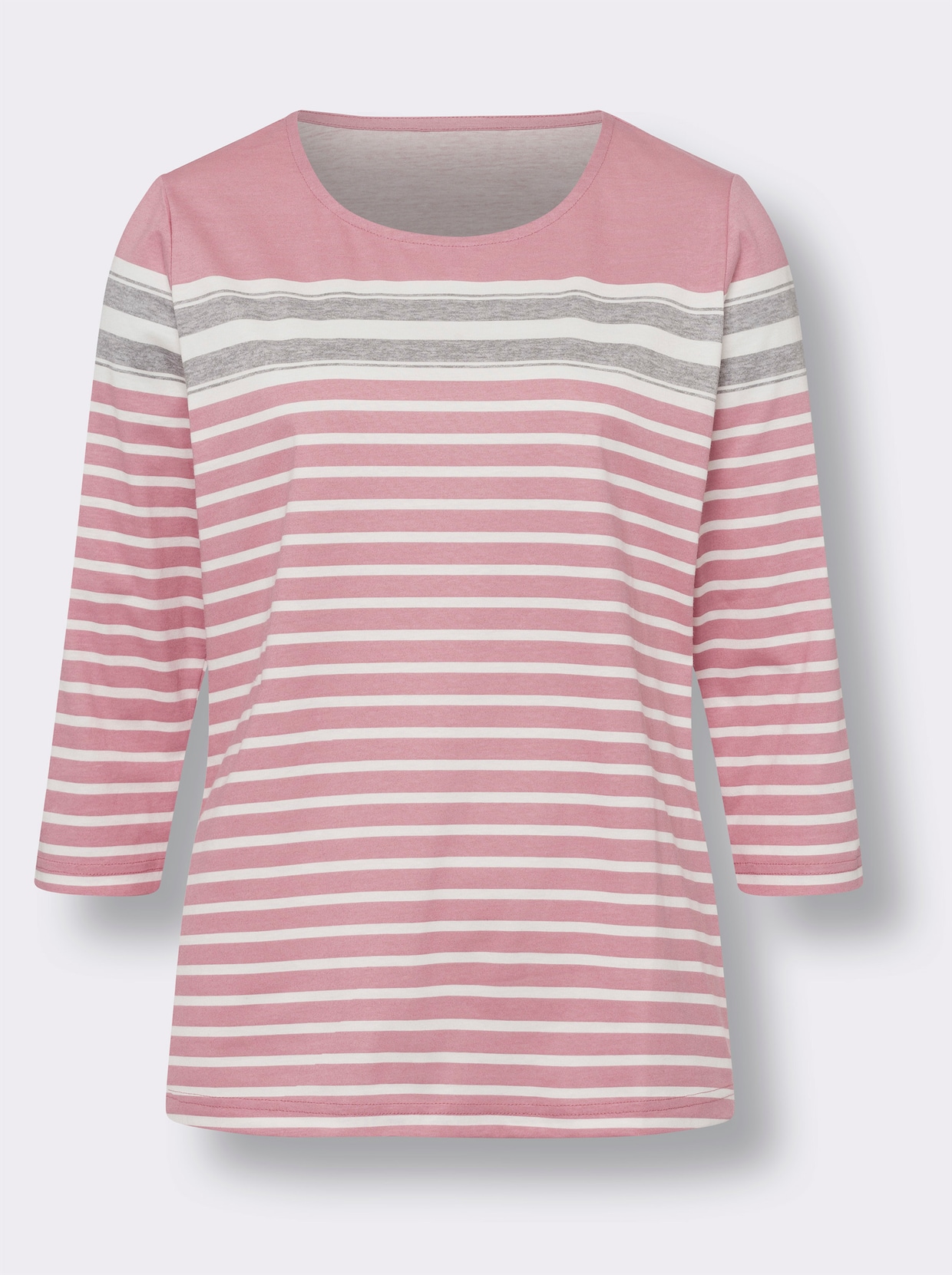 Shirt met 3/4-mouw - oudroze/ecru gestreept