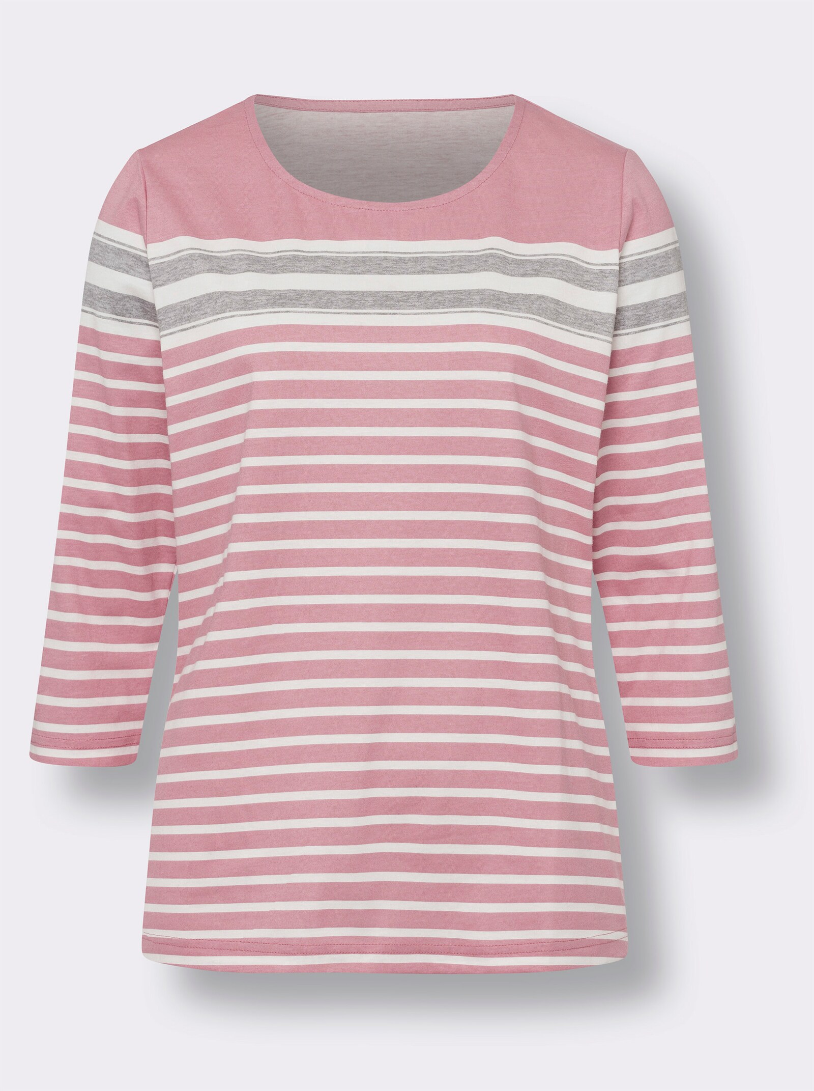 3/4-Arm-Shirt aus Baumwolle, gestreift - altrosa-ecru-geringelt
