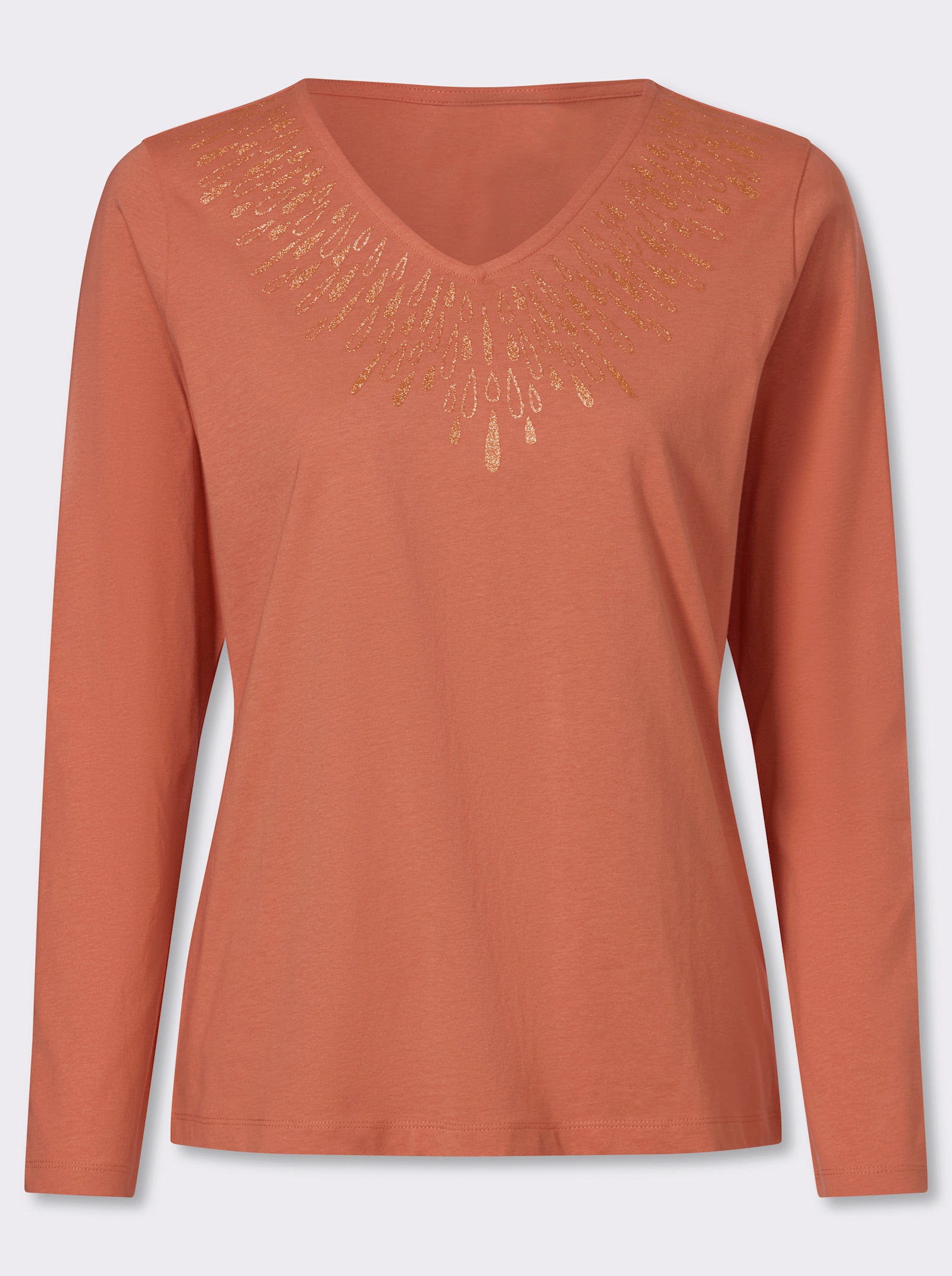 Langarmshirt mit Glitzerdruck - papaya