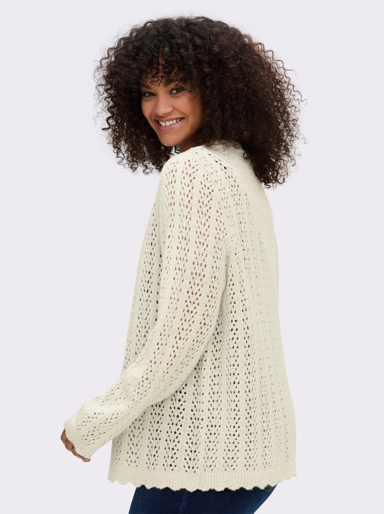 sheego Ajourstrickjacke - champagner