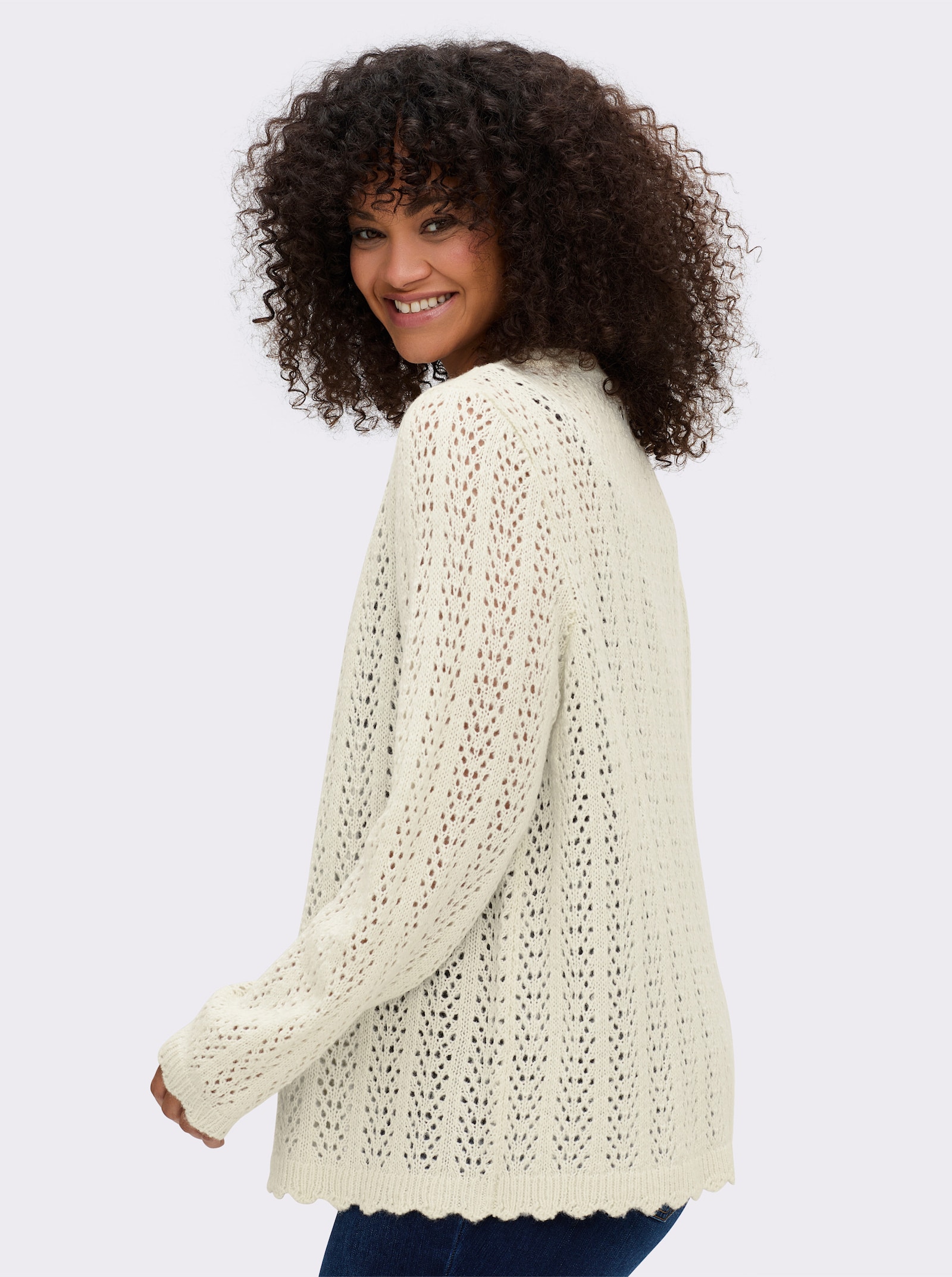 sheego Ajourstrickjacke in kurzer Form - champagner