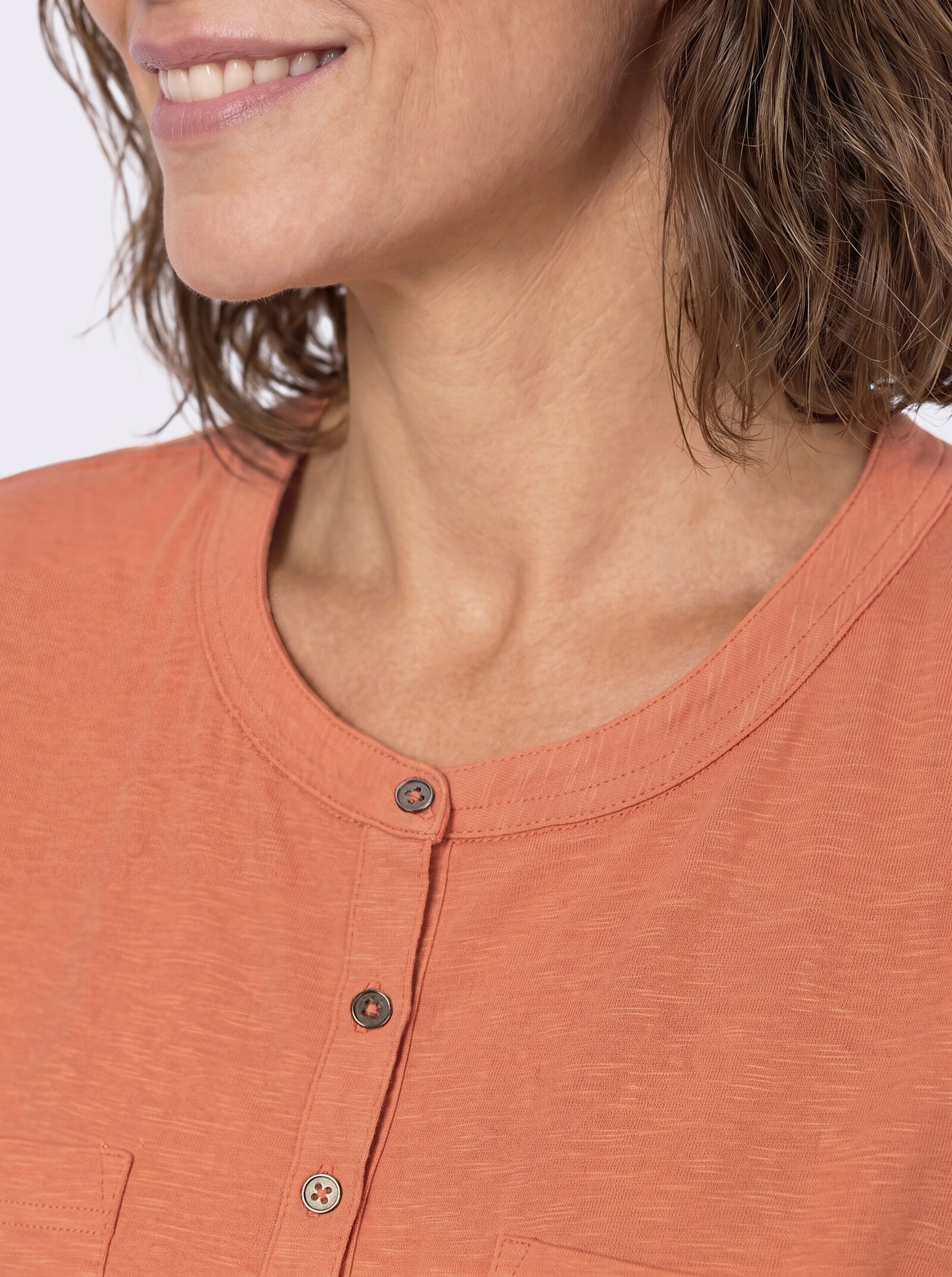 Kurzarmshirt mit Ärmelaufschlägen - papaya