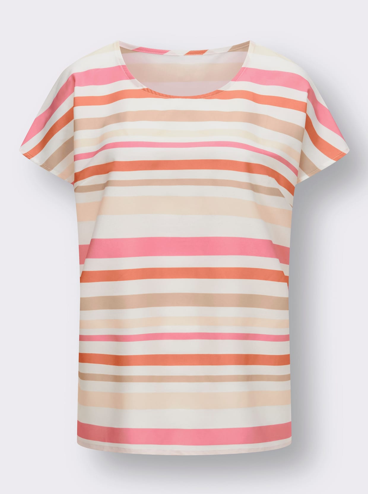 Kurzarm-Bluse - ecru-papaya-gestreift