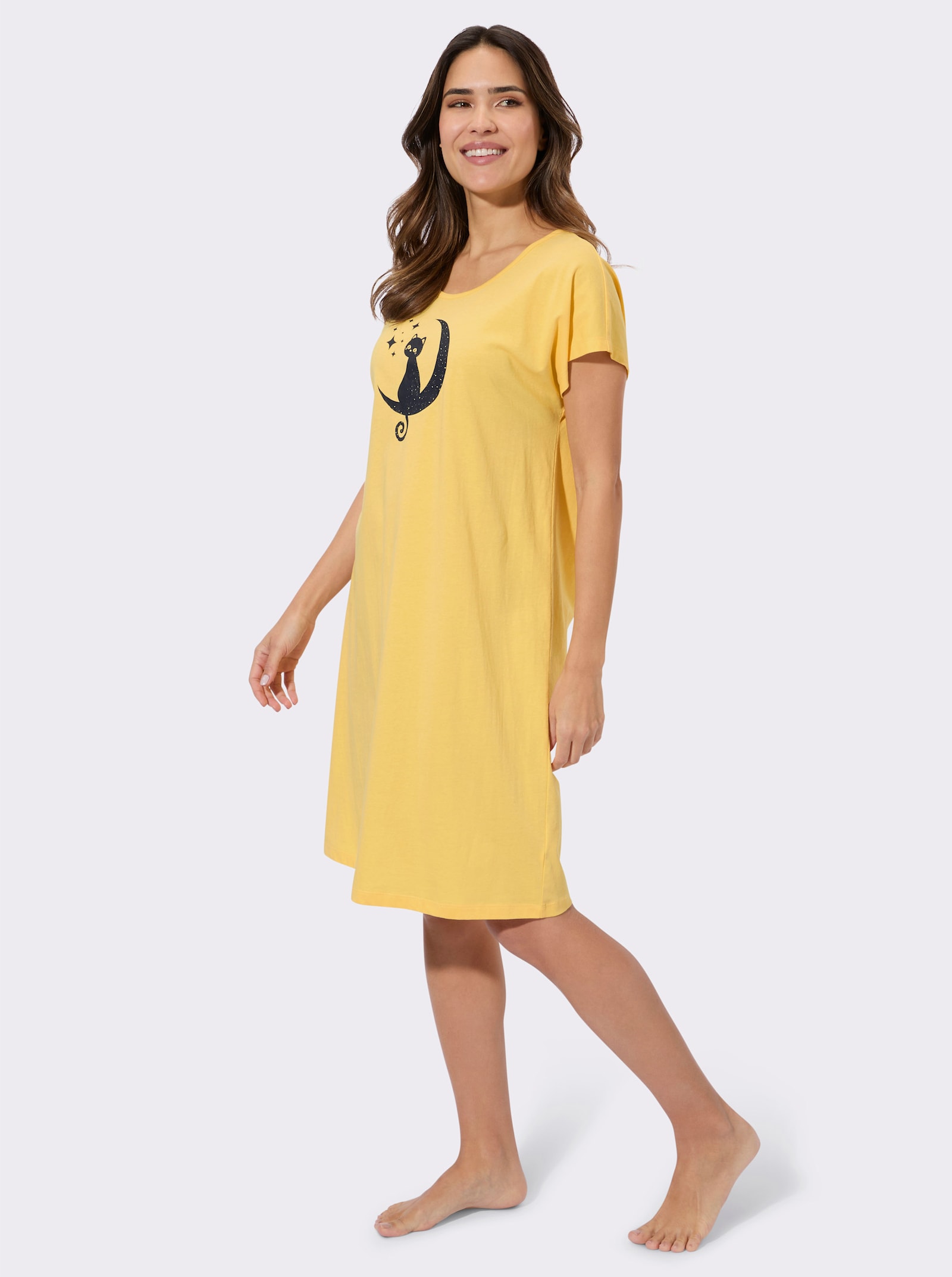 Nachthemd mit Katzen-Motiv - gelb