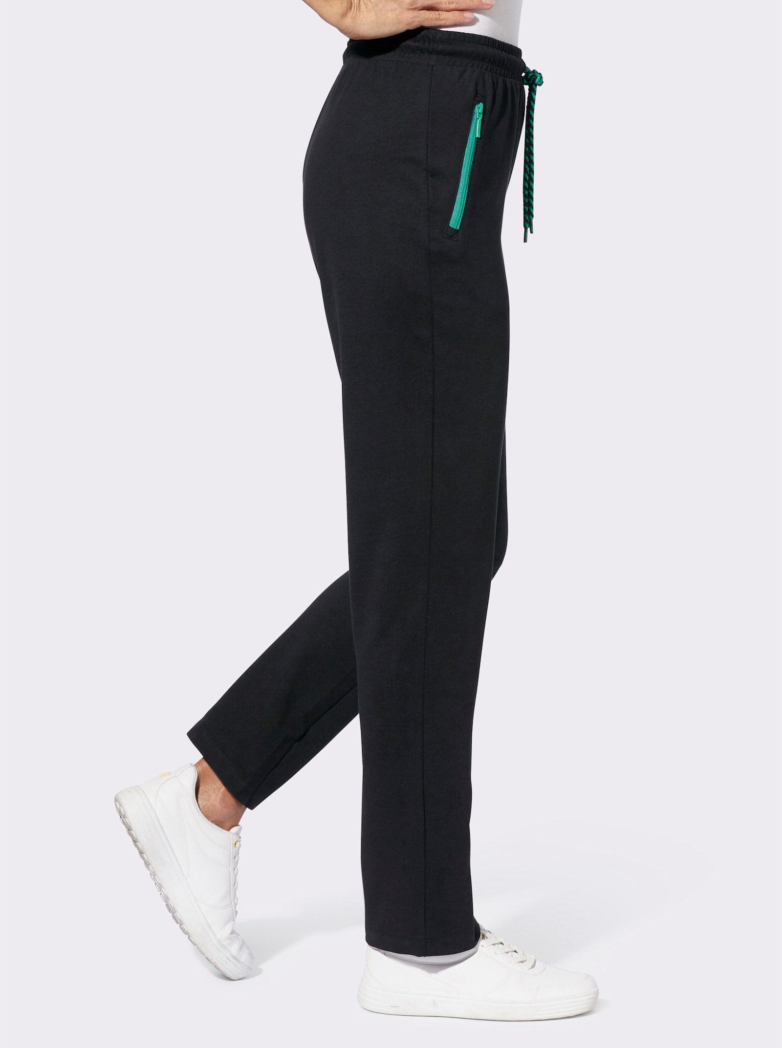 Vrijetijdsbroek met tunnelkoord - zwart/smaragdgroen