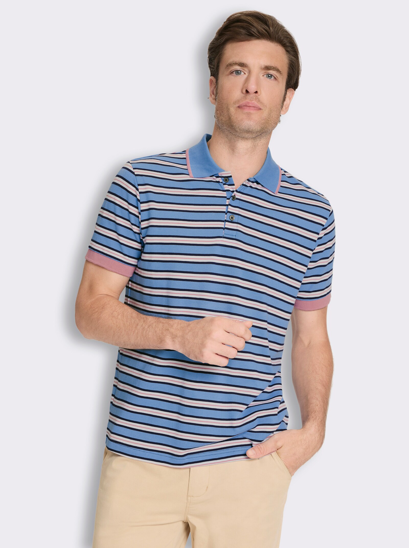 Poloshirt in Pikee-Qualität - himmelblau-gestreift