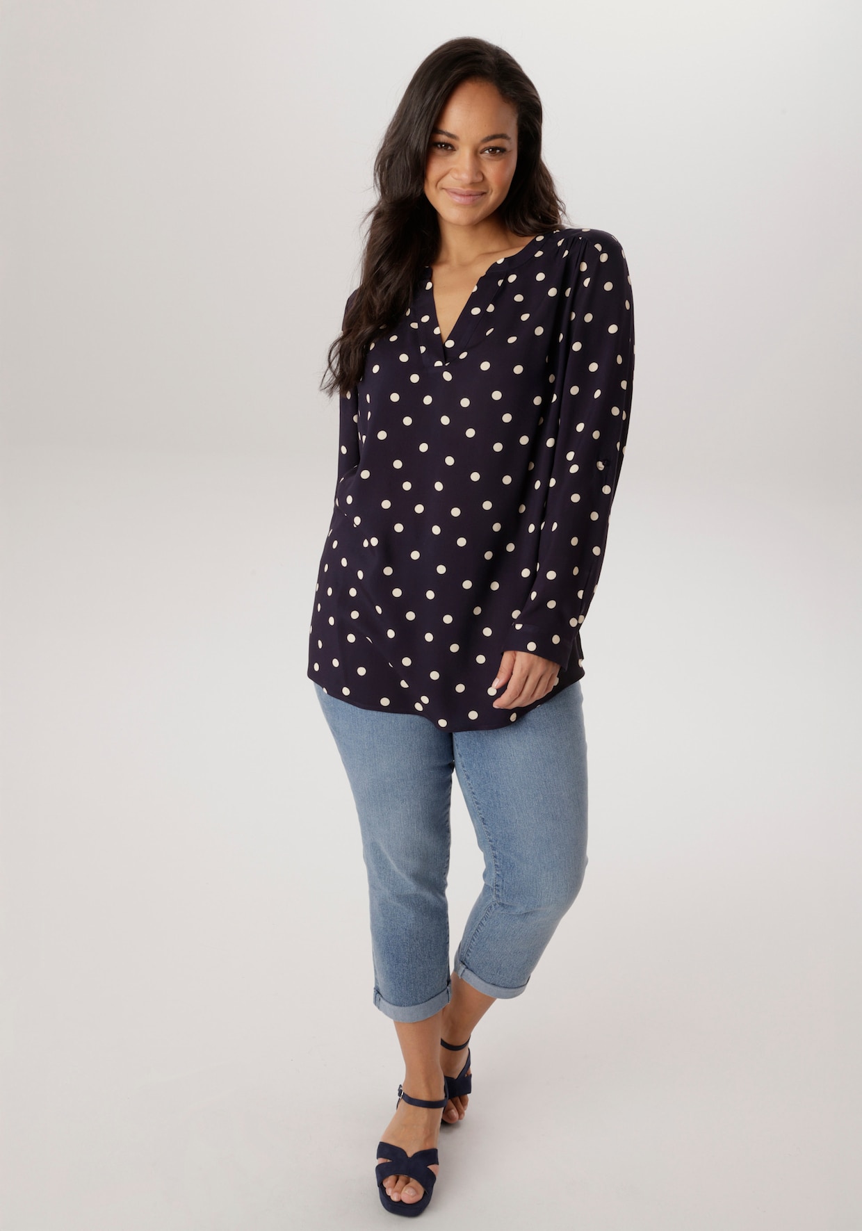 Aniston PLUS Schlupfbluse - marine-wollweiß