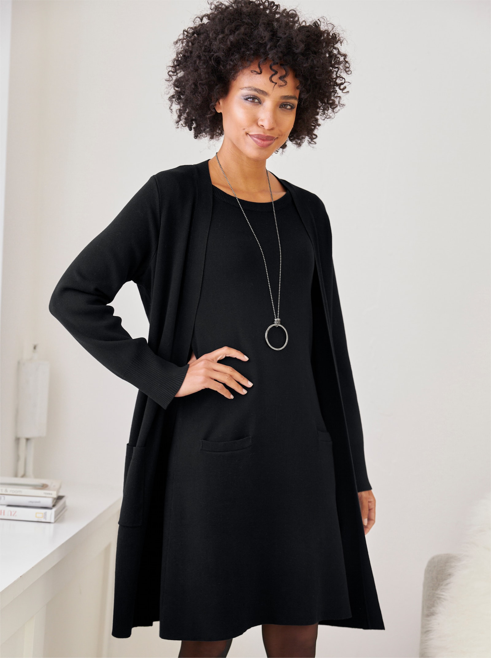 heine Longstrickjacke in Feinstrick-Qualität - schwarz