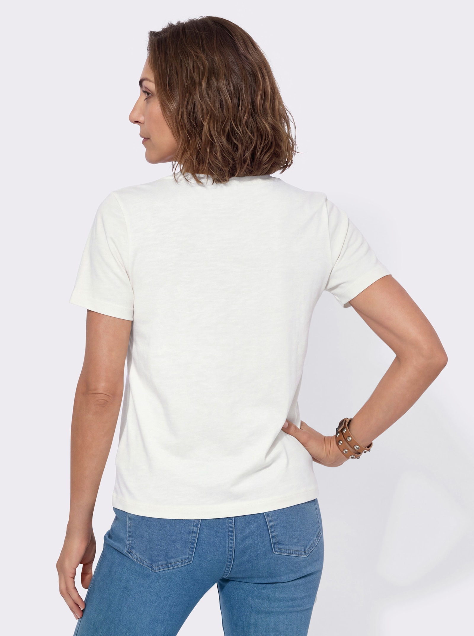 Kurzarmshirt mit Knöpfen in Perlmutt-Optik - ecru