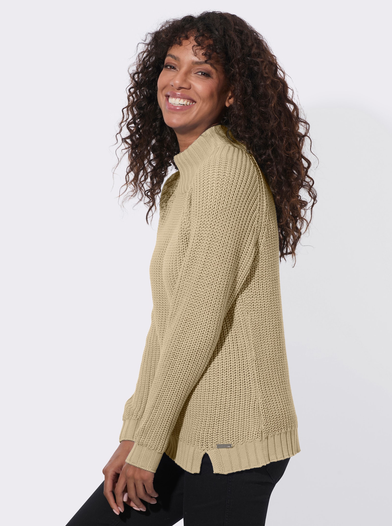Stehkragenpullover mit Raglan-Ärmel - sand