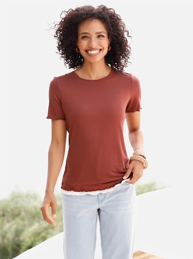 heine Kurzarmshirt mit Wellenkanten - rotbraun