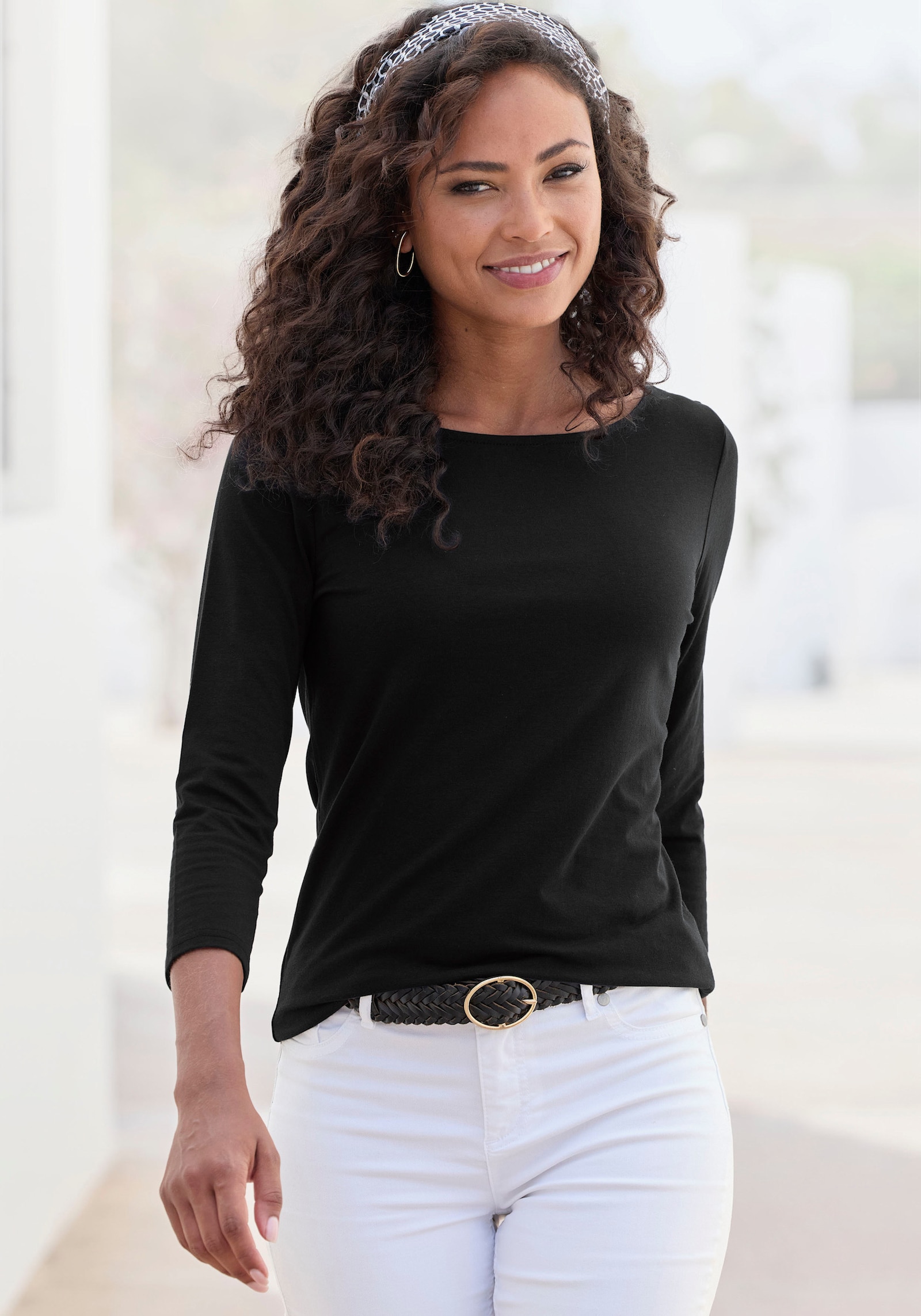 LASCANA Shirt met 3/4-mouw - eucalyptus, zwart