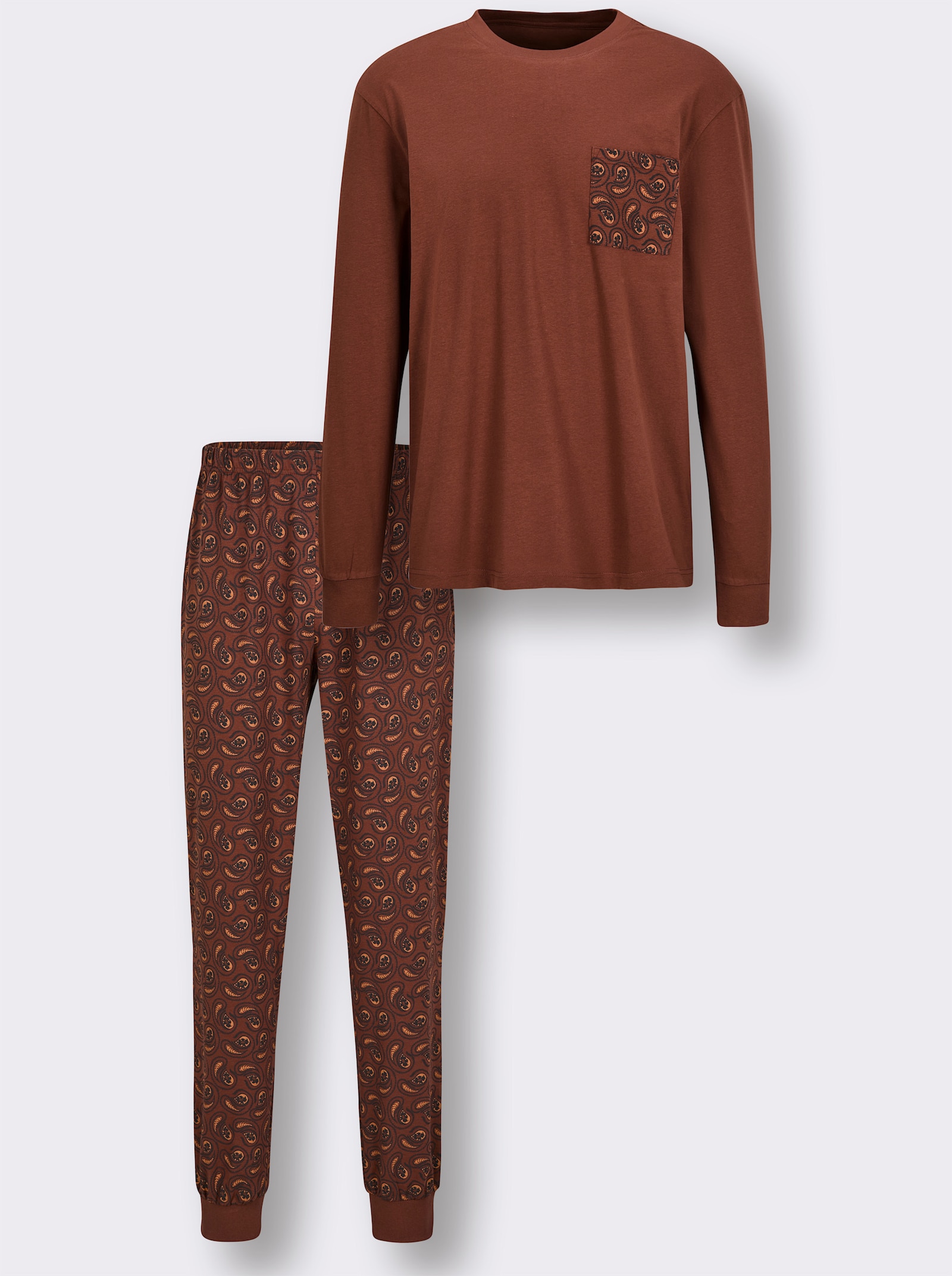 wäschepur men Schlafanzug aus Bio-Baumwolle - rotbraun-graphit-bedruckt