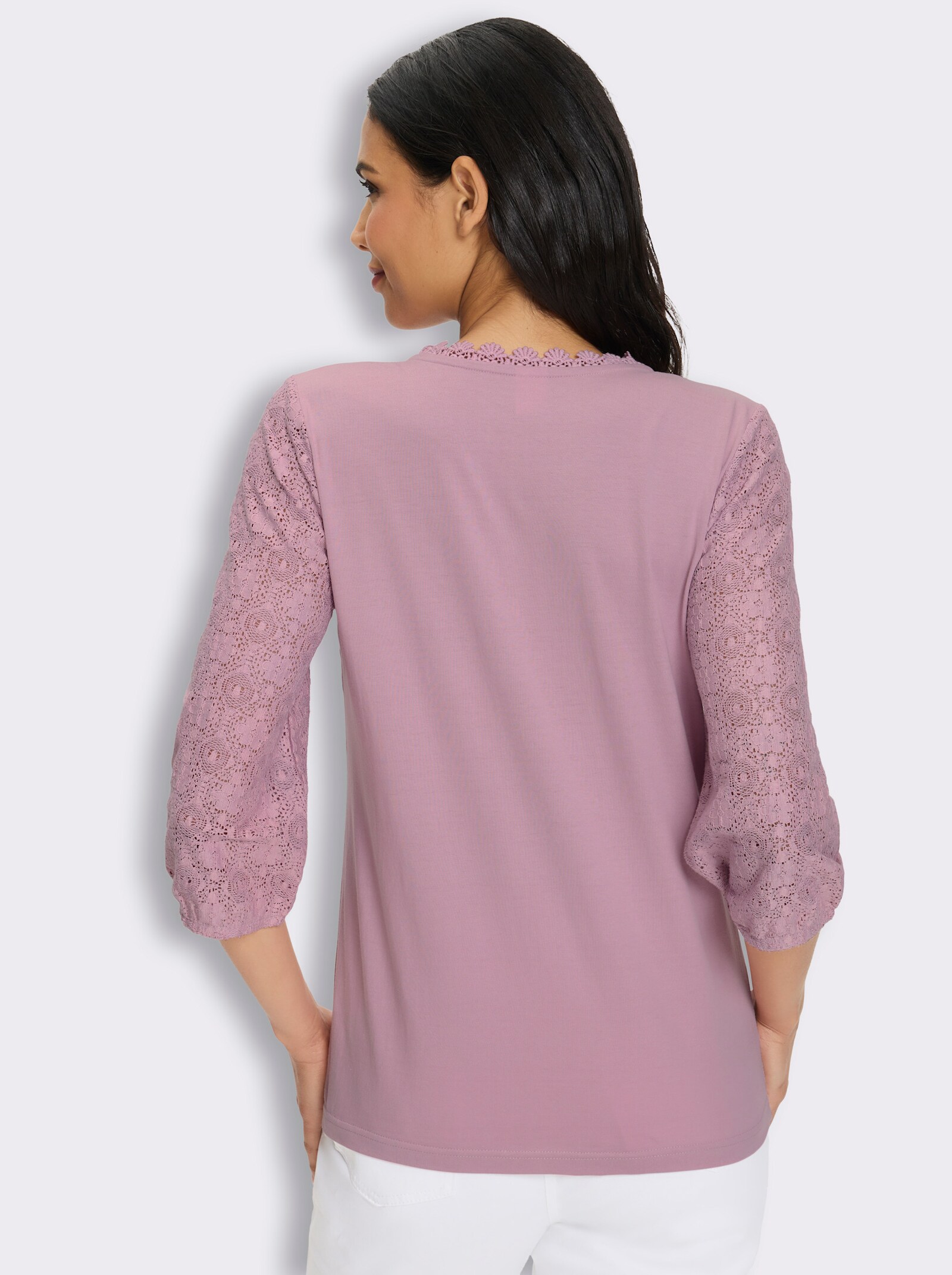 3/4-Arm-Shirt mit Spitzen-Ärmeln - mauve