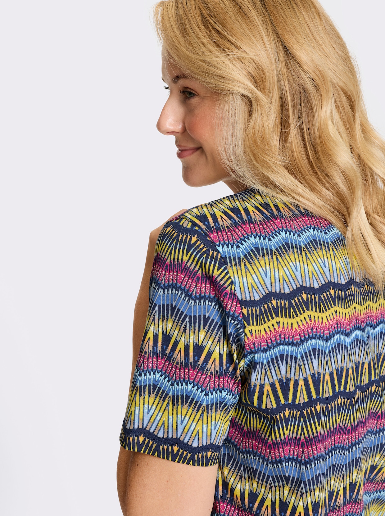 Rundhalsshirt - marine-limone-bedruckt