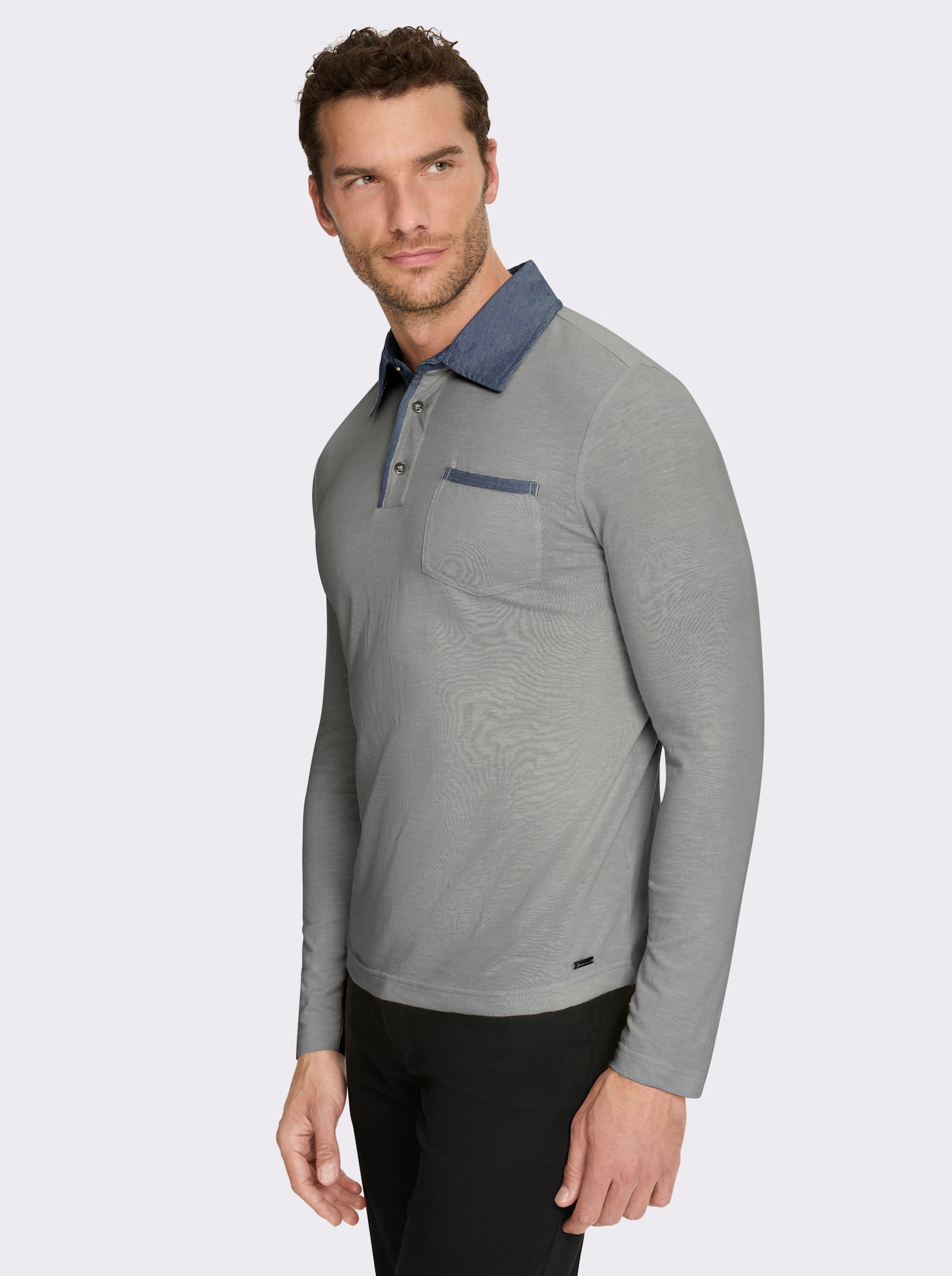 Marco Donati Langarmshirt mit Details in Denim-Optik - grau-meliert