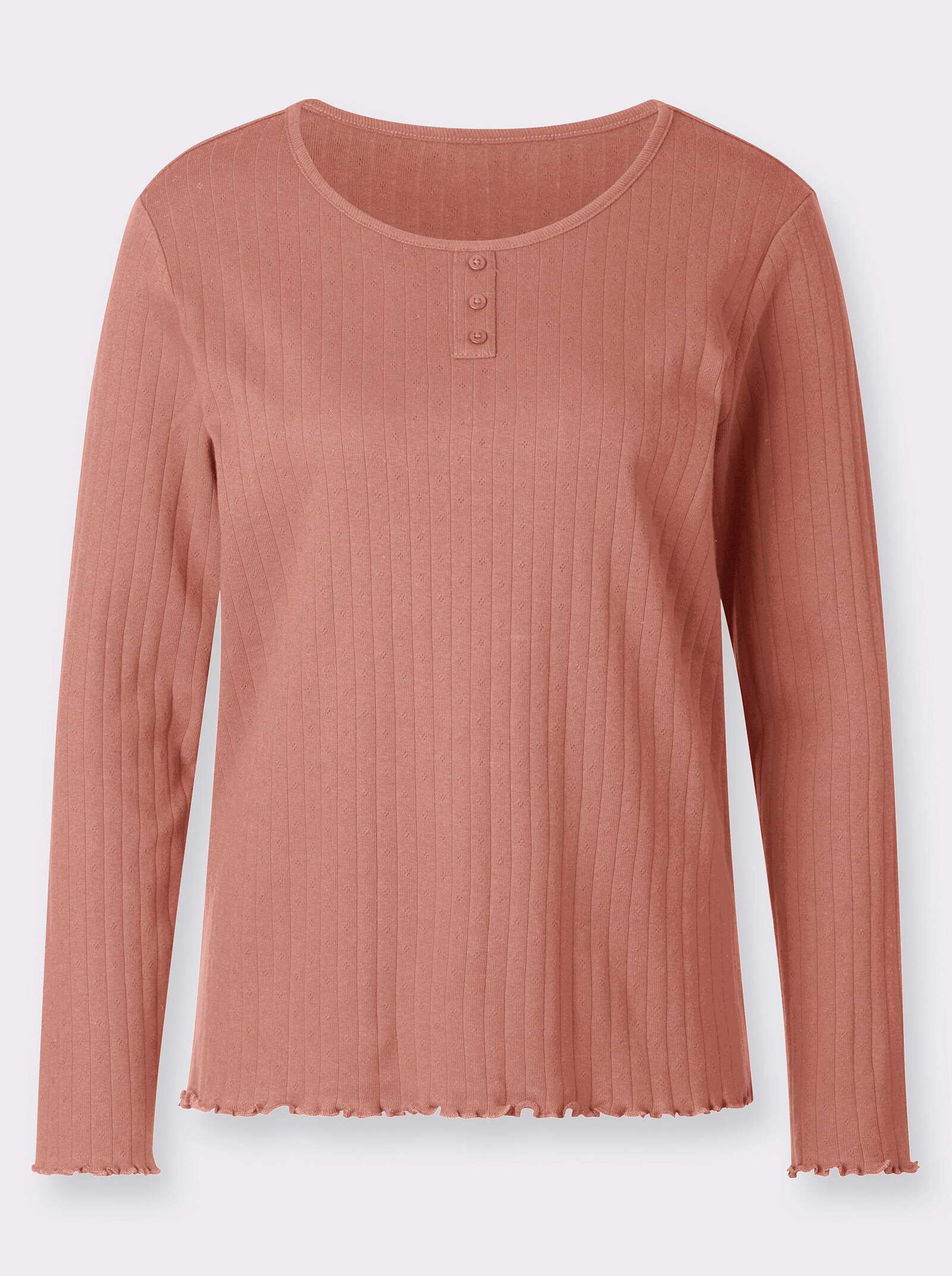 Langarmshirt mit Wellen-Saum - rosenholz